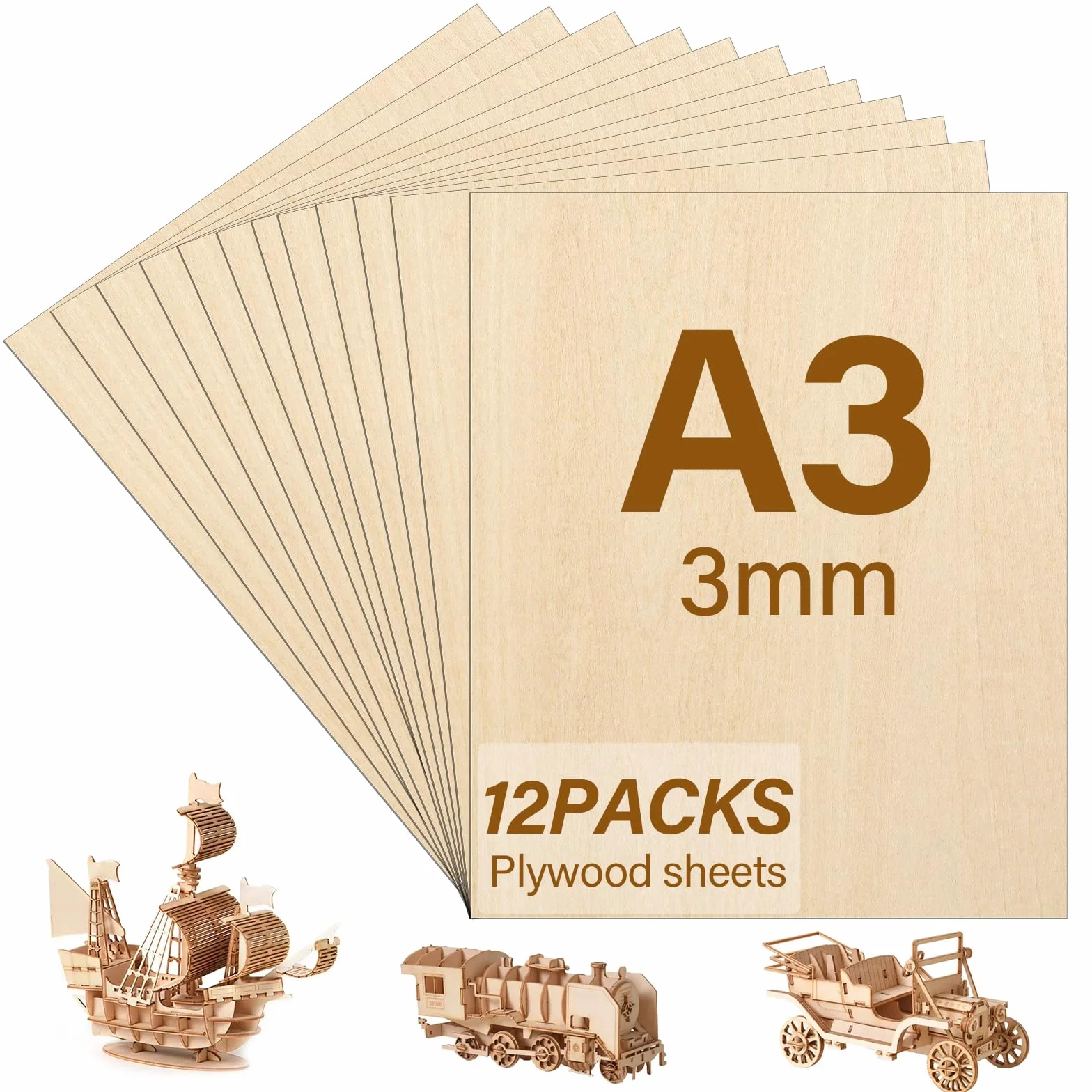 Pavlleen 12 Piezas Contrachapado A3,Basswood Contrachapado,420 * 300mm | Tablero Madera,Para Bricolaje,Regalos,Pintura,Manualidades,Decoraciones,CorteLáser,Modelado