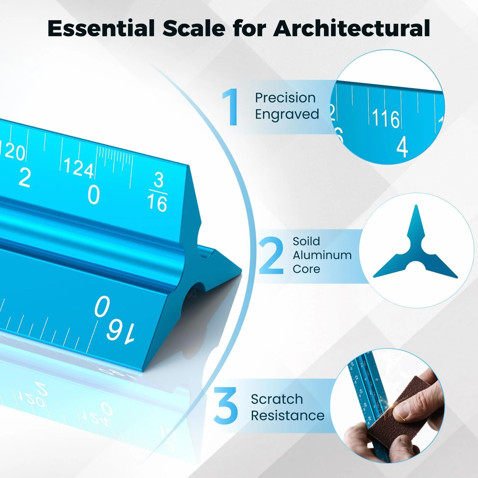 Escalímetro Profesional de Metal 30 cm, Regla Triangular Doble Escala 1:20 1:25 1:50 1:75 1:100 1:125 1:200 1:250 1:300 1:400 1:500 para Arquitectos