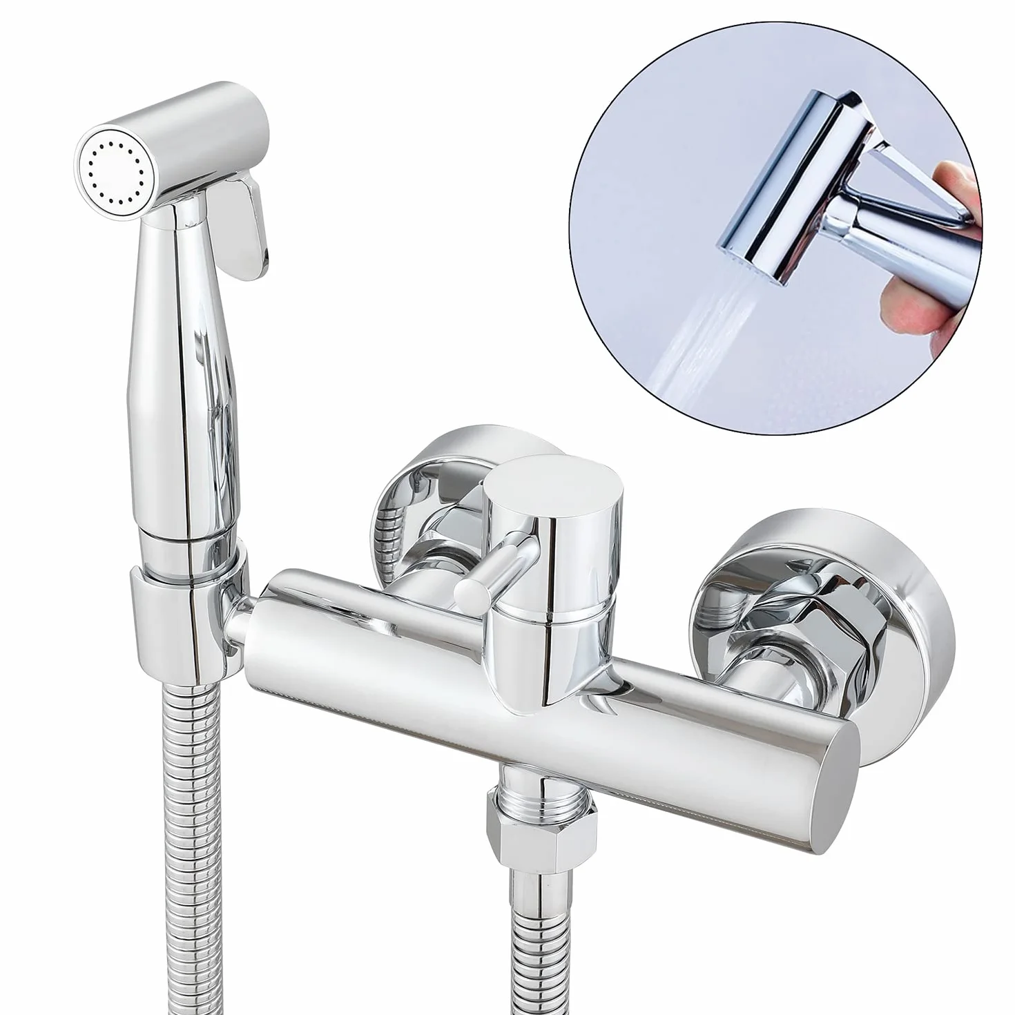 WC Ducha Musulmán Bidé Shattaf Kit de manguera de ducha de latón cromado | Juego de bidé de baño con válvula de mezcla de frío y calor, pulverizador y manguera de ducha de 1,2 m de montaje en pared
