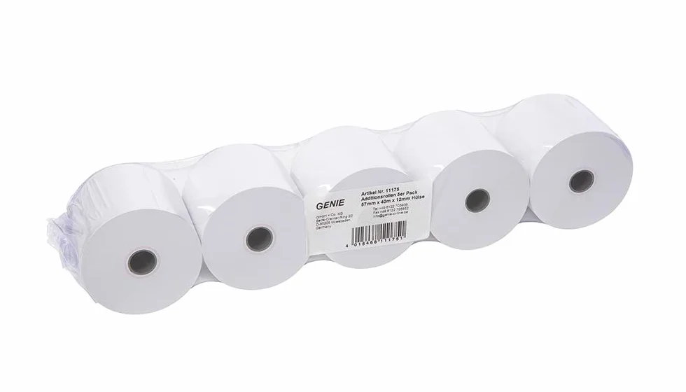 GENIE 11175 - Rollos de papel, 57x 40x 12 mm, Blanco, 5 Unidad ( Paquete de 1)