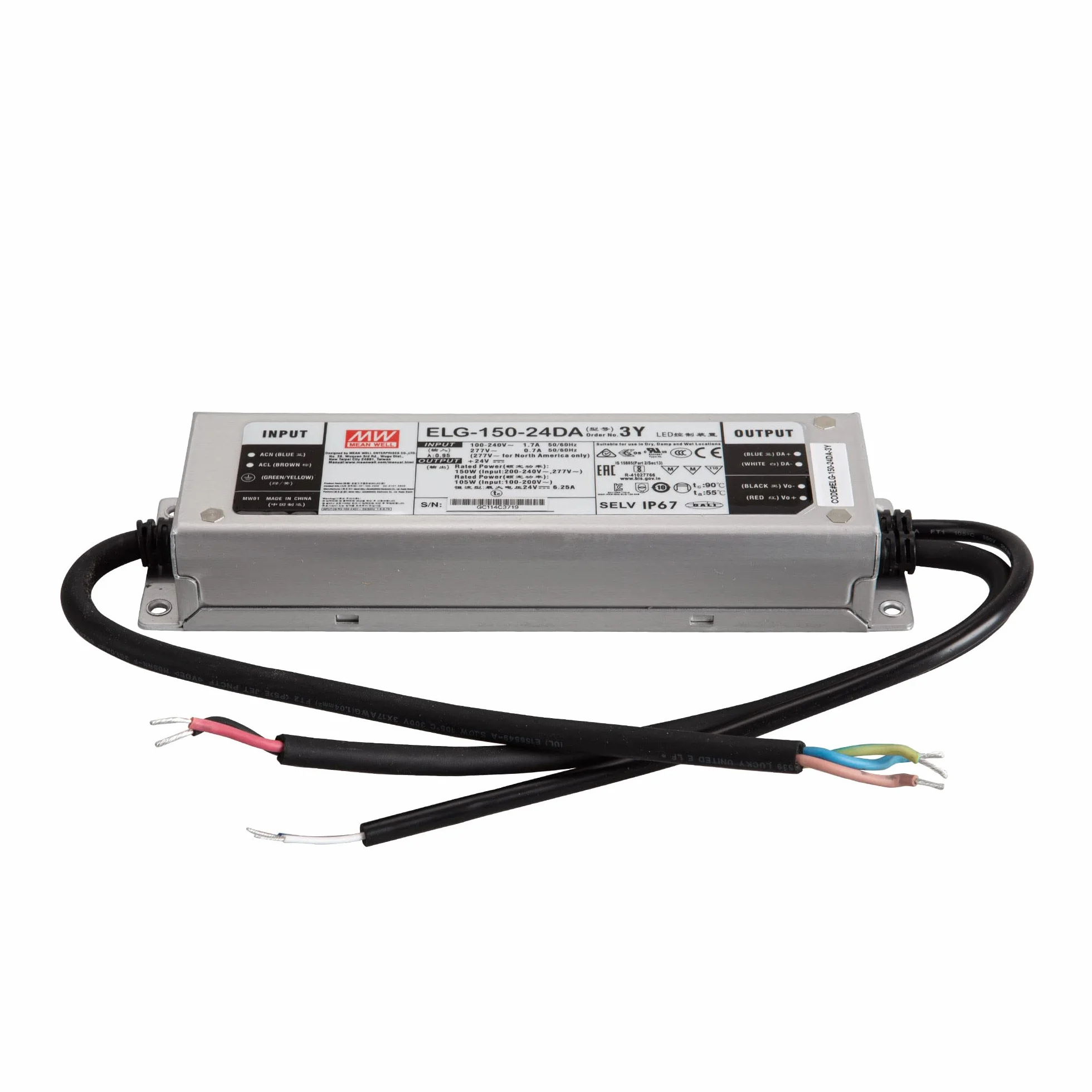 Mean Well ELG-150-24DA-3Y - Transformador LED (voltaje constante, corriente constante, 150 W, 6,25 A, 12-24)