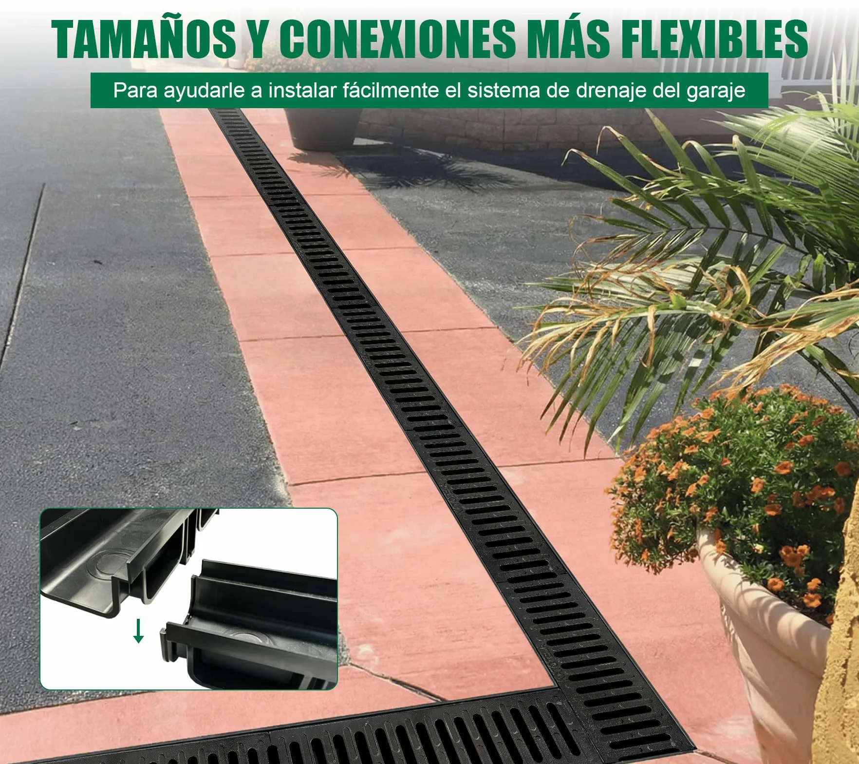 1m Canalón de drenaje con rejilla de fundición B125 GJS soporta hasta 12,5 t - 500 x 140 x 100 mm - Canalón de suelo para drenaje para garaje, entrada de patio, estacionamiento - Resistente a