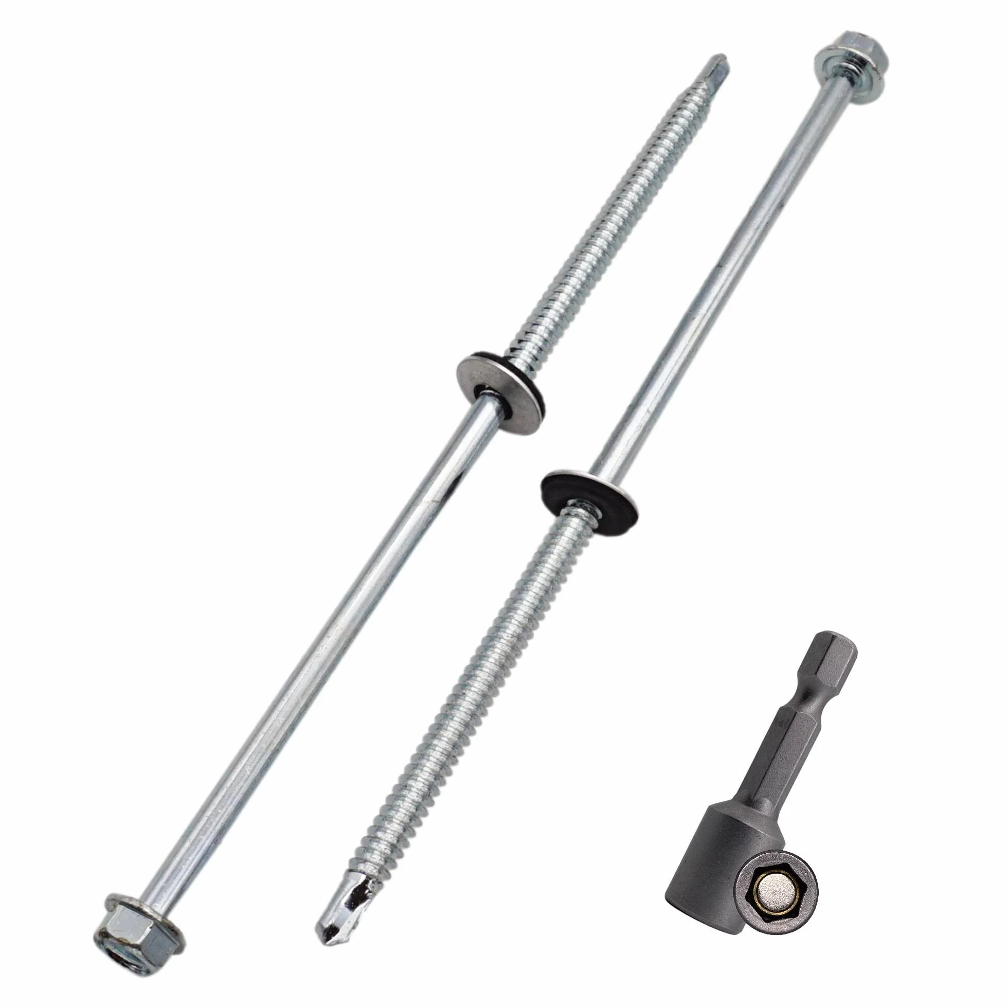 SKIR'CO (20 uds.) Tornillos para techos galvanizados 6,3 x 180 mm cabeza hexagonal, tornillos autoperforantes DIN 7504-K con arandelas de sellado EPDM