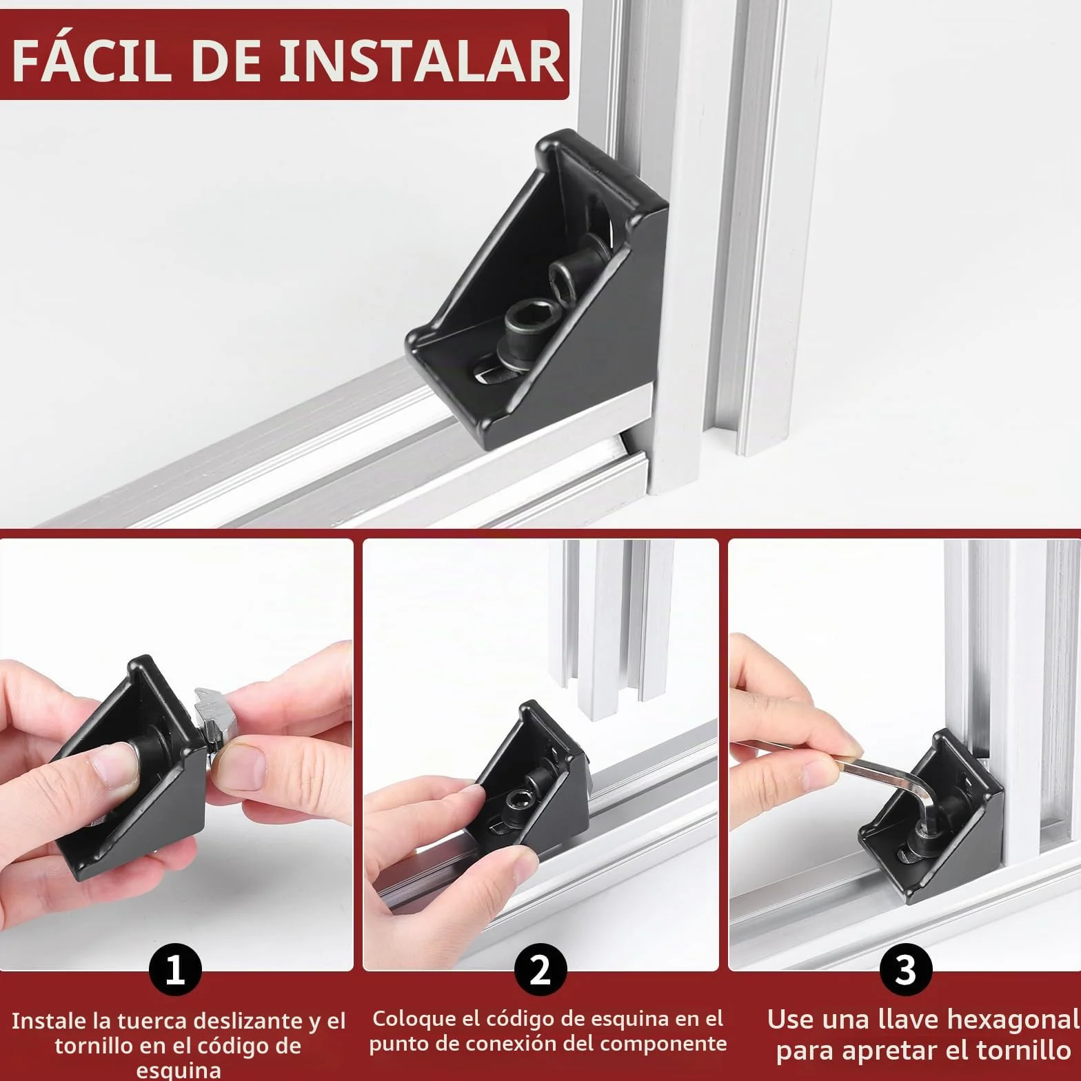 20pcs Conectores angulares de aluminio, ángulo de 40 x 40, Soporte de pared de ángulo de 90 grados, Perfil de aluminio 4040, Ranura 8 para perfil de puntales, Impresora 3D