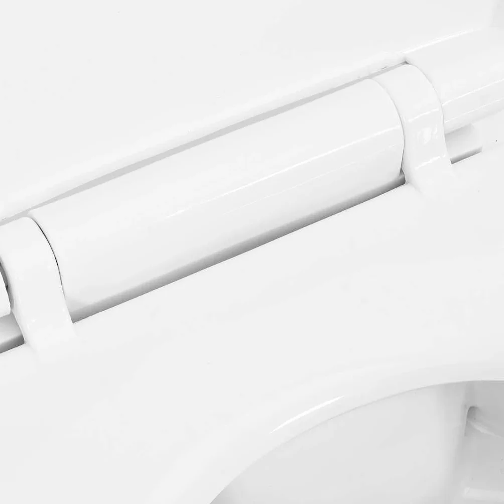 vidaXL Inodoro Sin Borde, Cerámica, Blanco, 50,5x36,5x50 cm, Asiento Soft-Close, Altura Extra Confort 7 cm, WC Compacto, Diseño Delgado, Baño, Descarga Higiénica