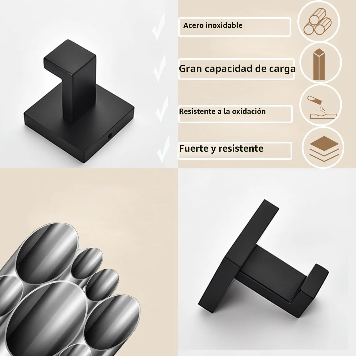 Gancho de acero inoxidable SUS 304 para albornoz, color negro mate, ganchos de pared para baño, cocina, toallas, albornoces, armarios, esponjas, para baño y hotel