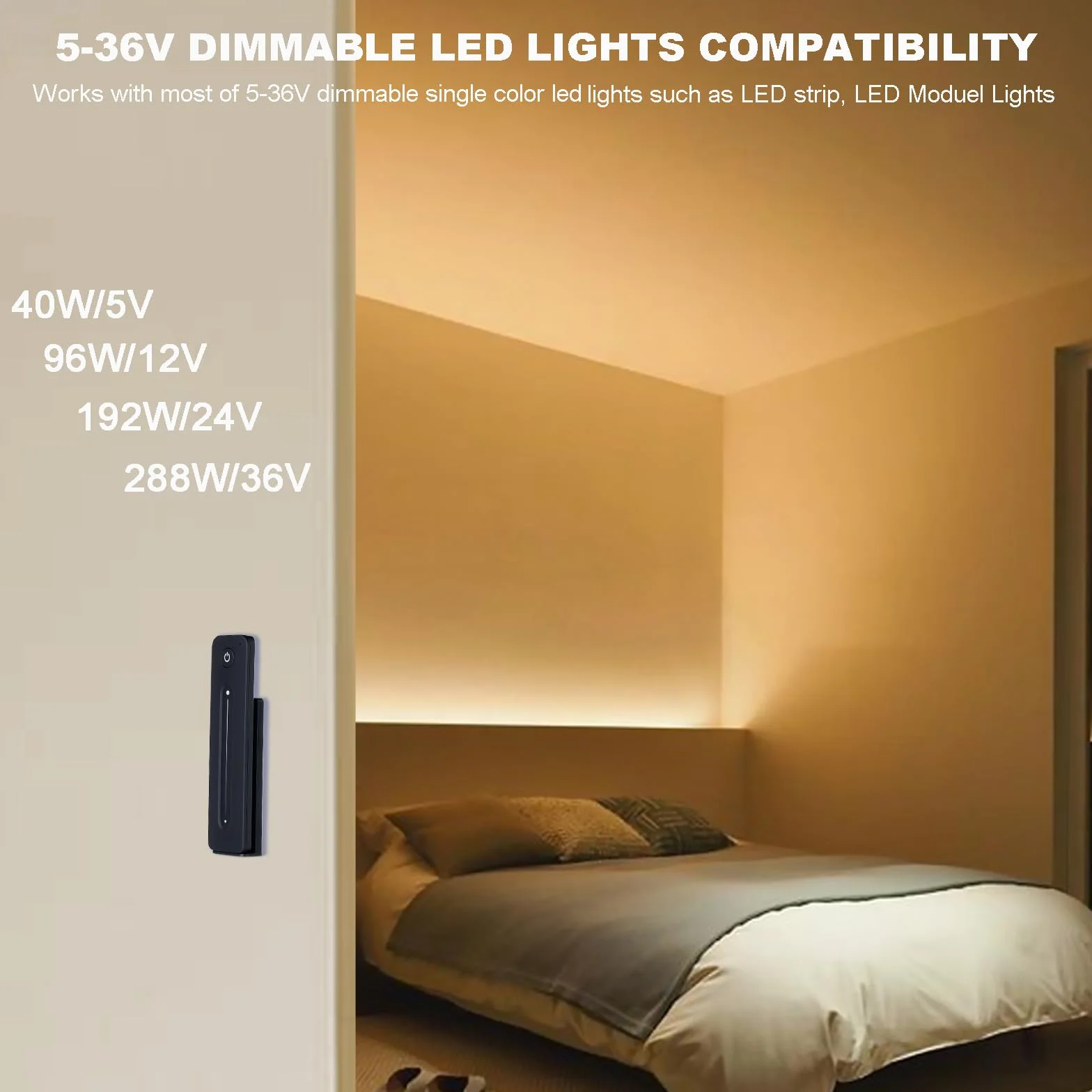 JOYLIT Dimmer LED con Mando a Distancia DC 5V-36V 8A 1 Channel, Montado en Pared 2.4GHz RF Regulador Touch Interruptor LED para un Solo Color Ajuste del Brillo, ON/OFF Switch