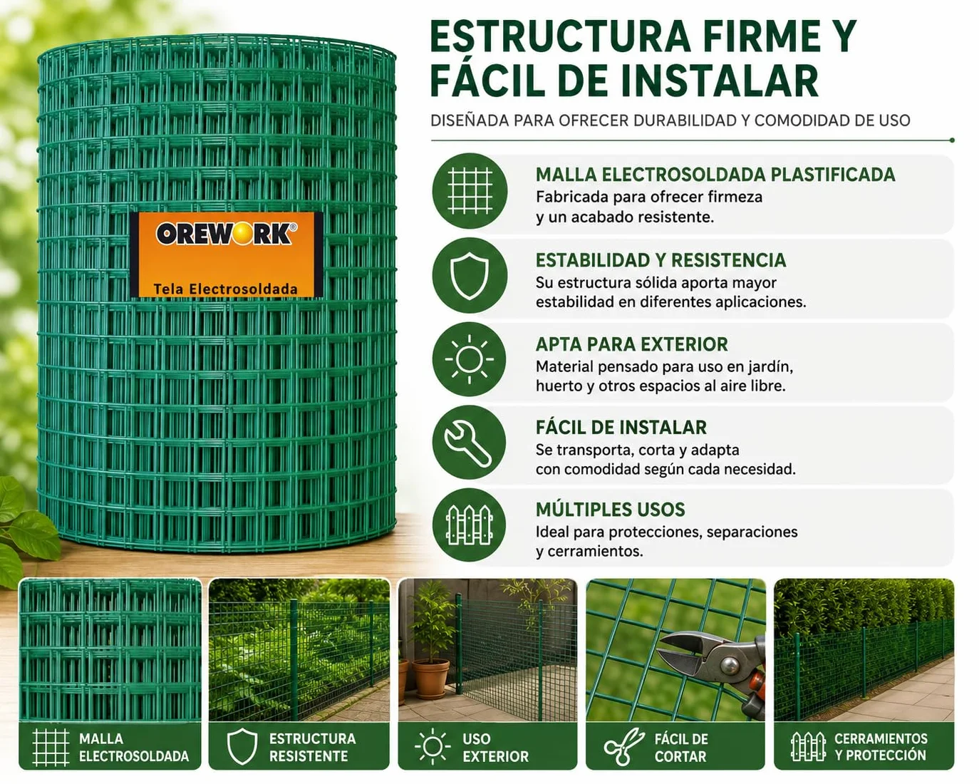 Malla Soldada Plastificada Verde 13x13 mm Ø 1 mm 1x5 m para Jardín y Cerramientos