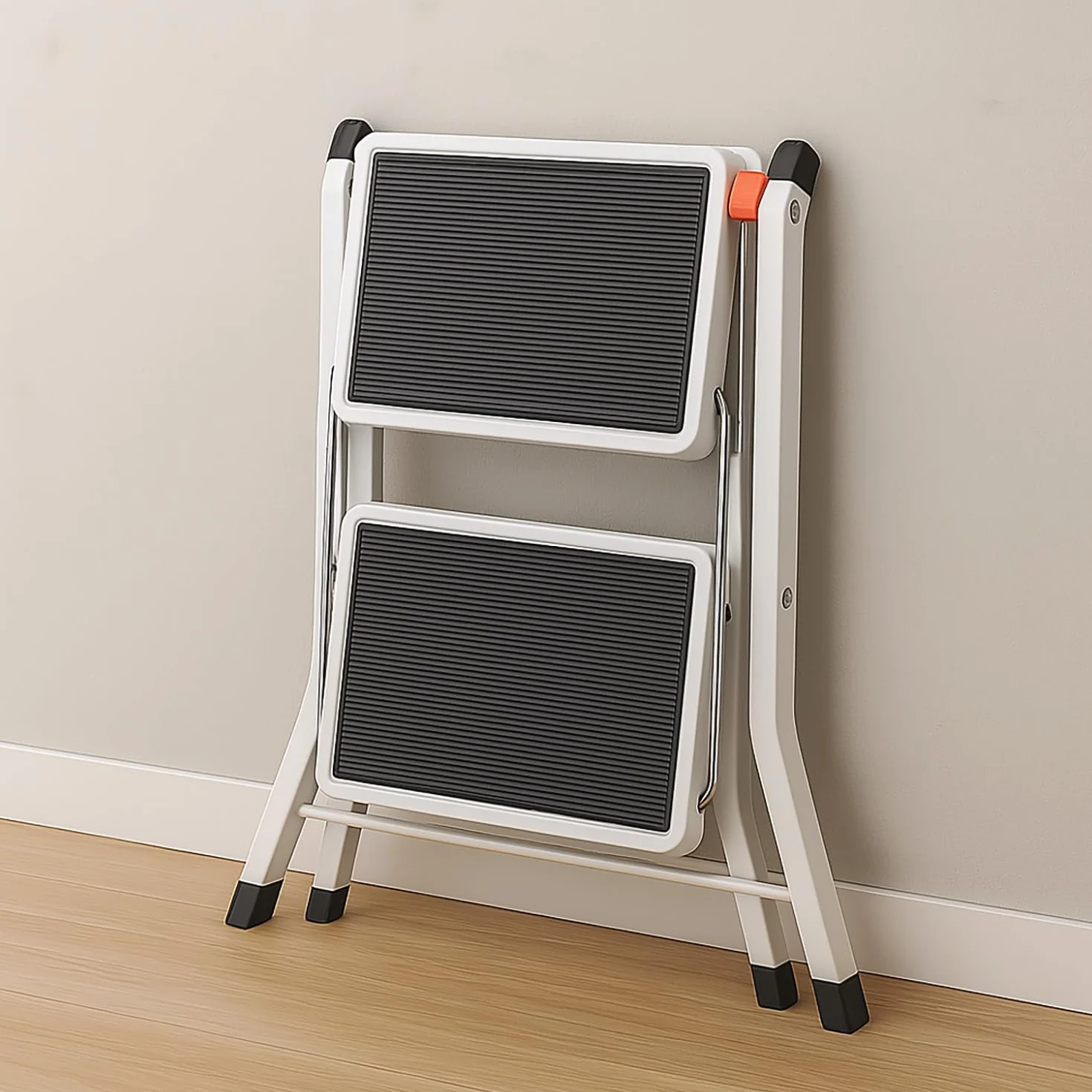 TIENDA EURASIA - Escalera de 2 Peldaños, Plegable de Aluminio, con Superfice Antideslizante, Resistente hasta 150 Kg, Estructura de Tijera de 48,5 x 44,5 x 49,5 cm