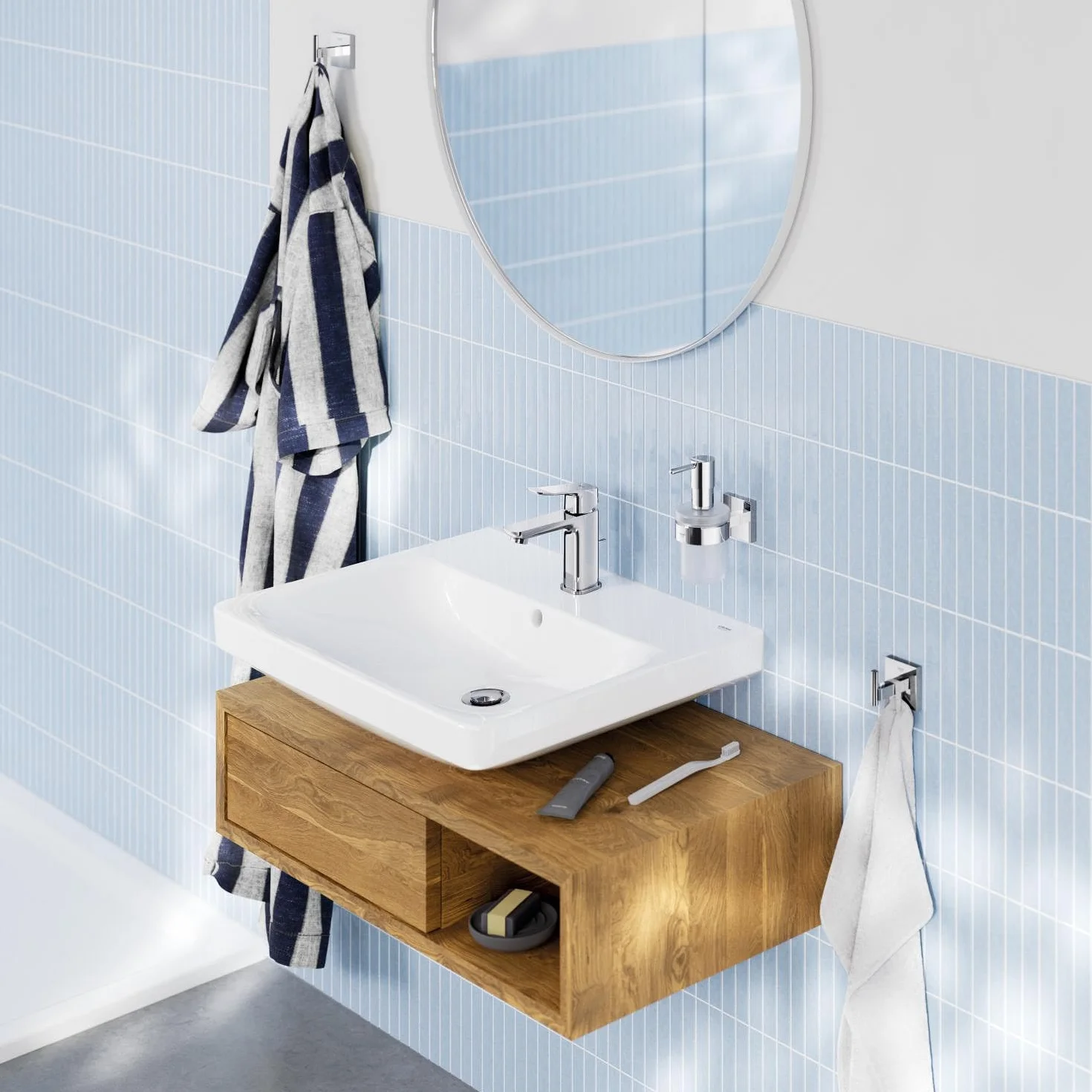 GROHE Start Cube QuickFix - Colgador de baño individual, cromo, para pegar (pegamento QuickGlue A1) o atornillar, ref. 40961000