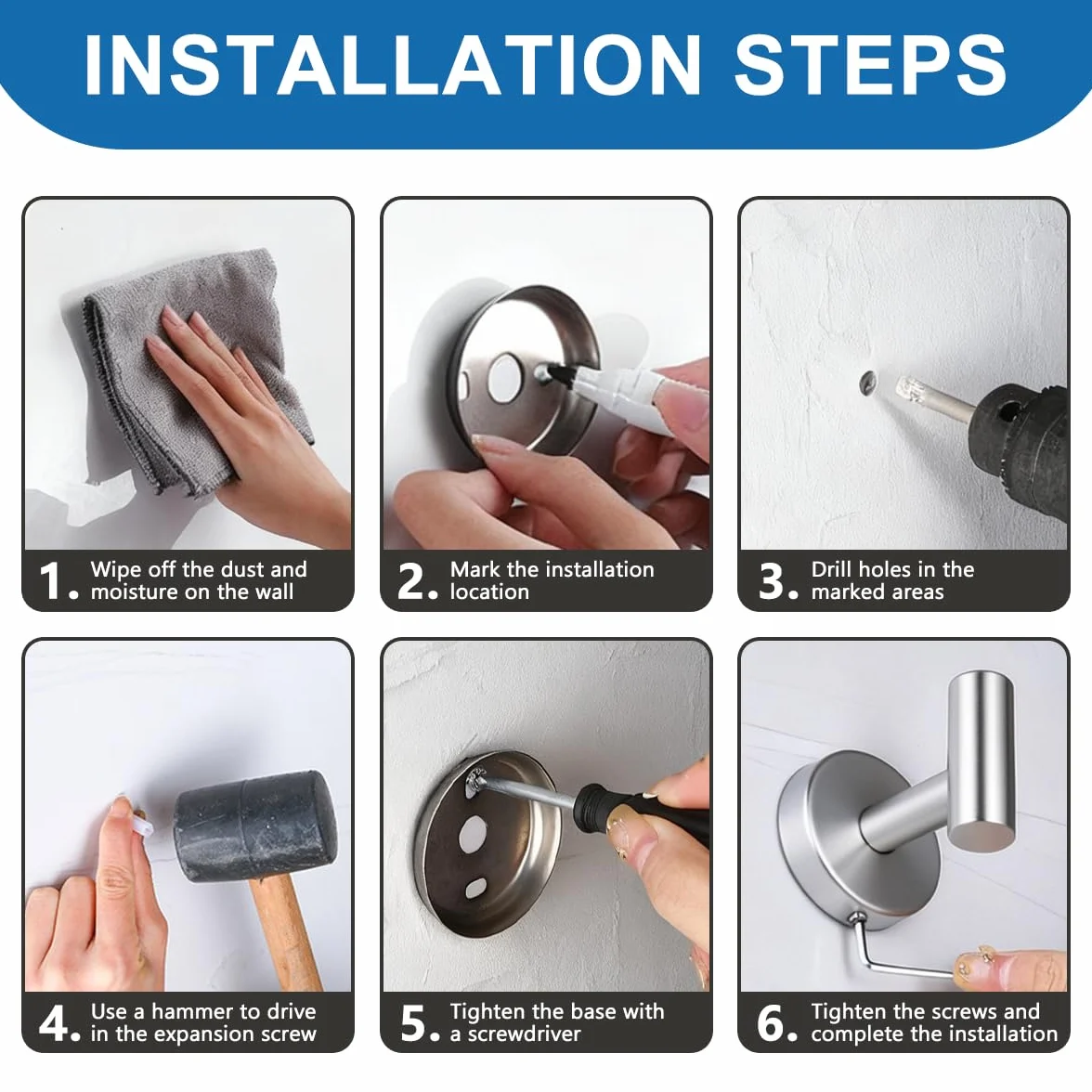Drenky Colgadores Cuelga Toallas Plata 2 Piezas Gancho Toalla Baño Acero Inoxidable 304 Para Toallas, Abrigos, Batas Y Ropa, Gancho Toalla Para Cocina Y Baño