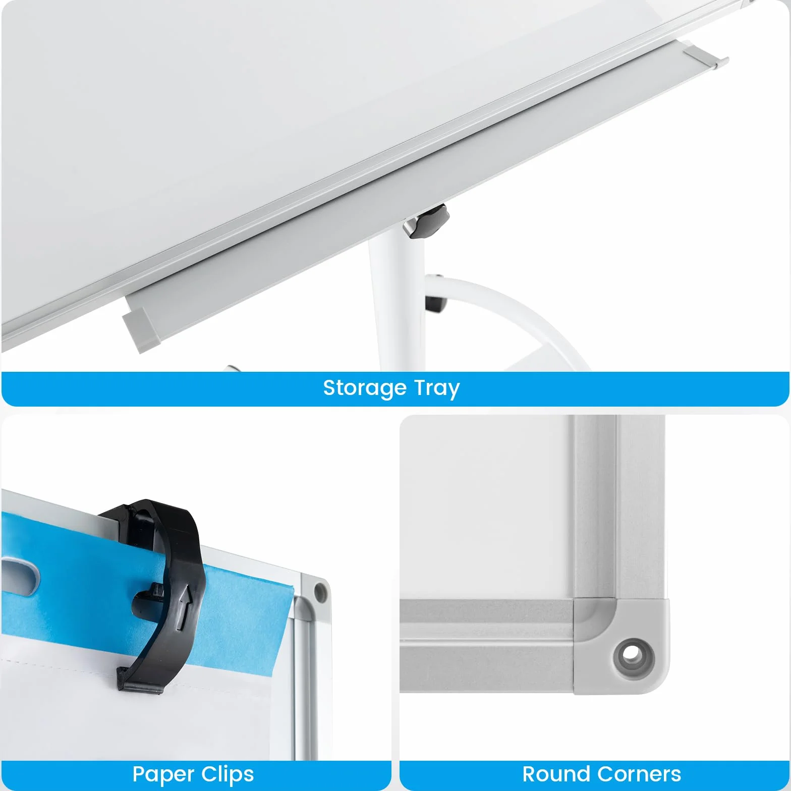 GIANTEX Pizarra Blanca Móvil 100 x 65 cm, Altura y Ángulo Ajustable, Magnética con Ruedas Bloqueables