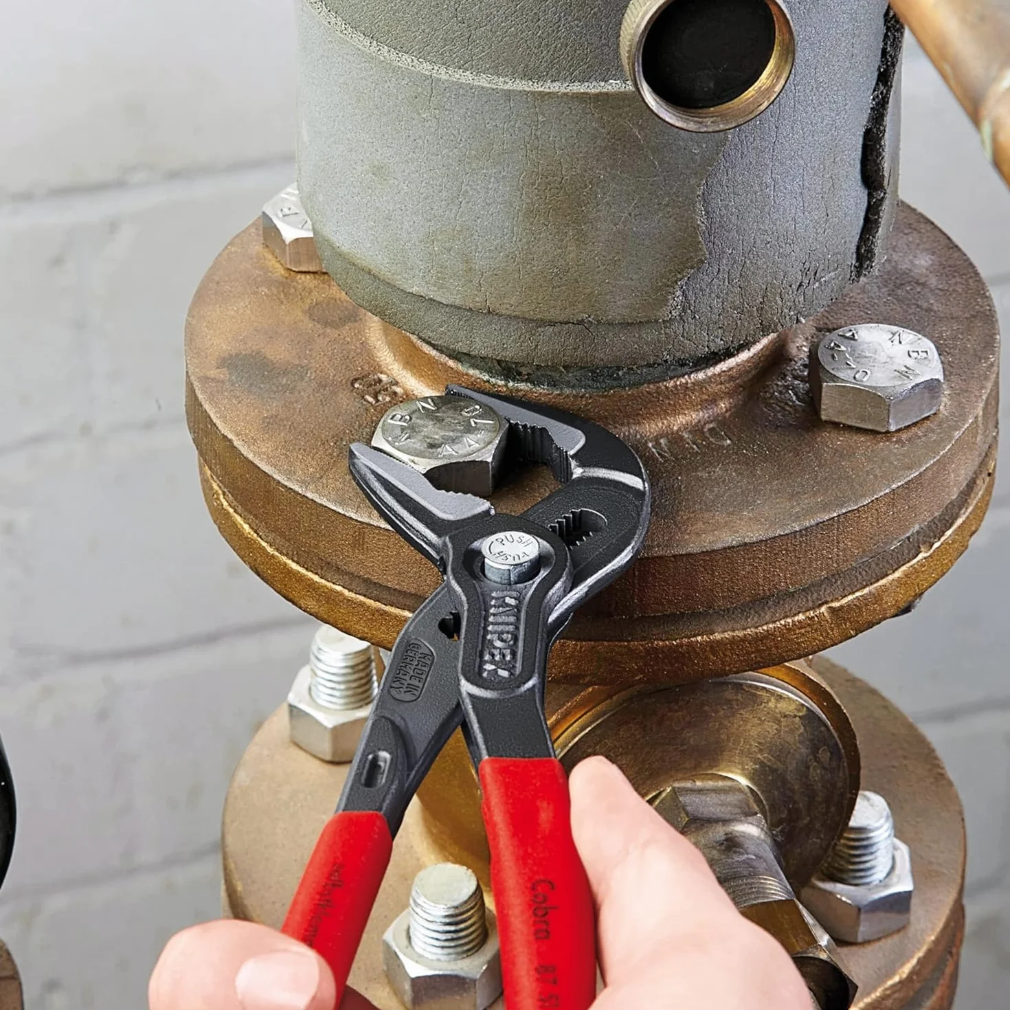 KNIPEX Cobra ES Tenaza de agarre pico loro extra esbelta con cartulinas autoservicio Mangos plasticos por inmersión, 87 51 250 SB