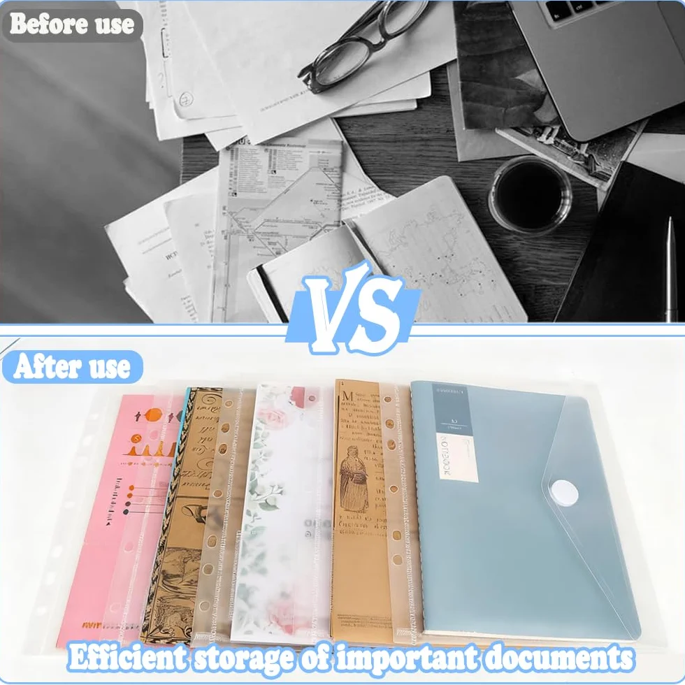 Carpeta A5 Plástico con Botón 7 Agujeros 22.8x18cm Transparente para Organización de Documentos