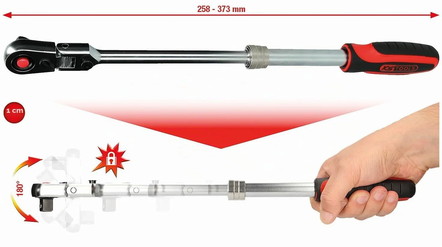 KS Tools 914.3820 3/8" SlimPOWER Carraca telescópica 380 - 500 mm