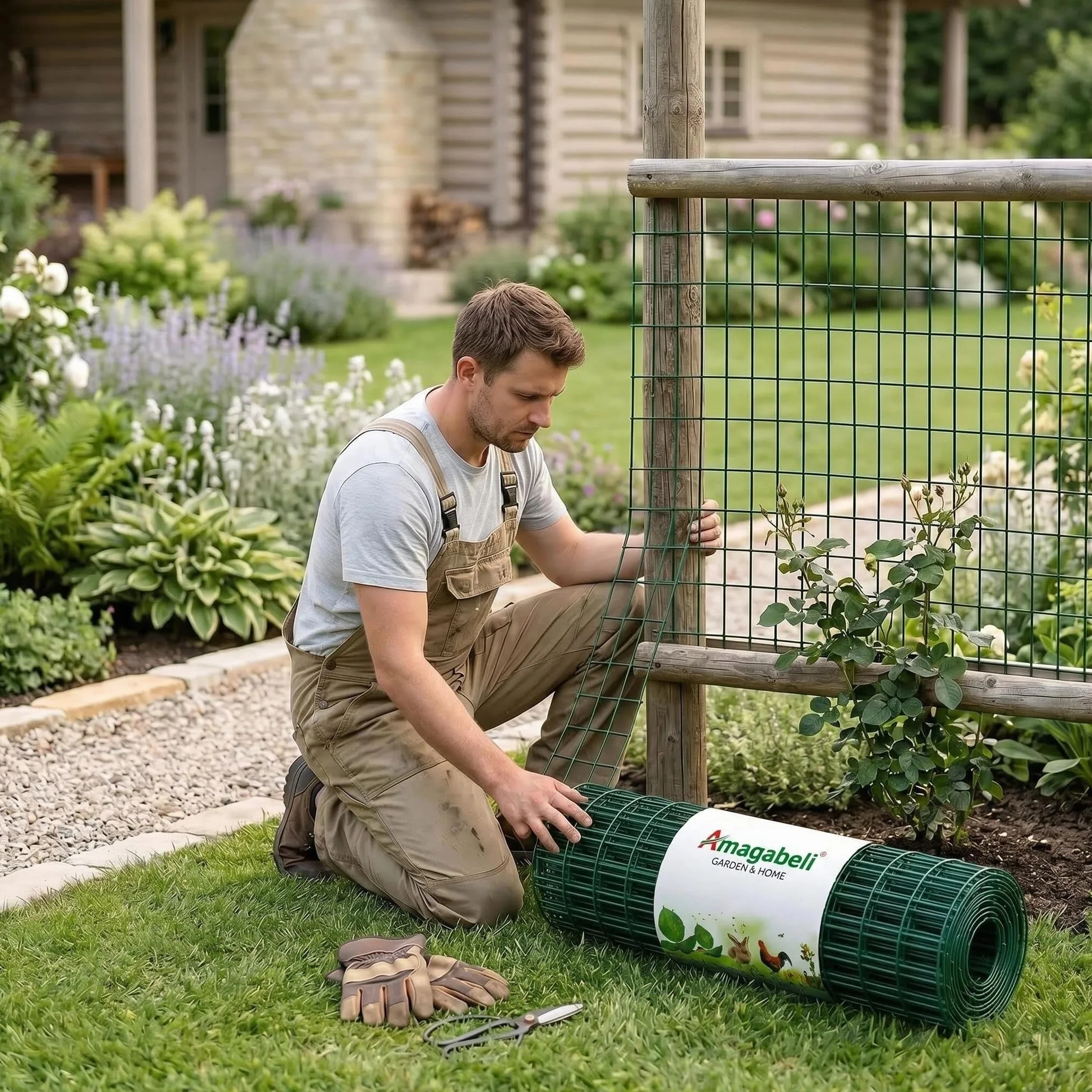 Amagabeli Valla Metálica de Jardín Malla Electrosoldada Galvanizada y PVC 1.0Mx10M 50x75cm 2.0mm Verde RAL6005