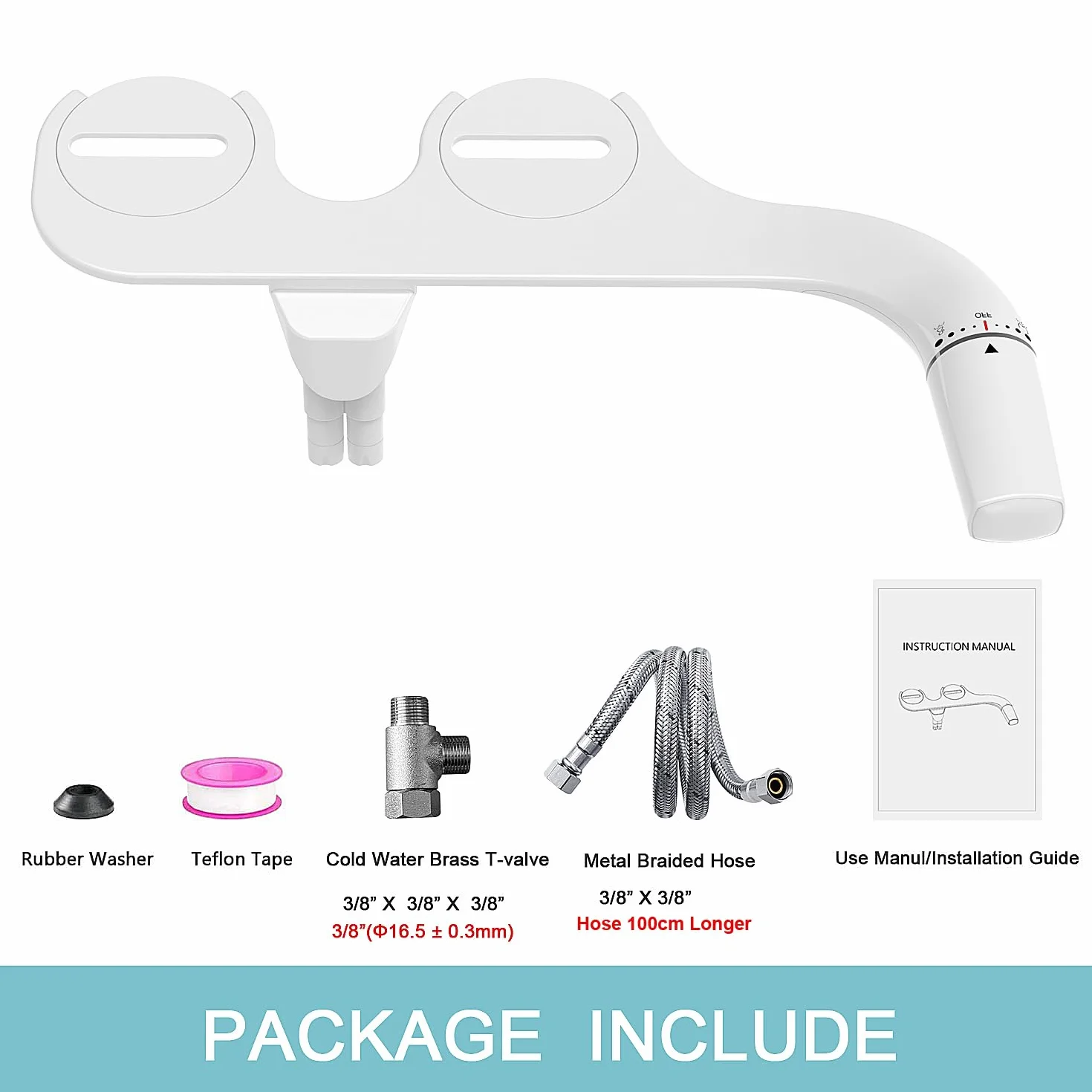 Bidé para WC Izquierdo – Bidé Ultrafino No Eléctrico Con, Boquilla Doble Bidé, Limpieza Delantera y Trasera, Accesorio de Inodoro, Ducha de Glúteo, Taharet (Con Manguera de 1 M)