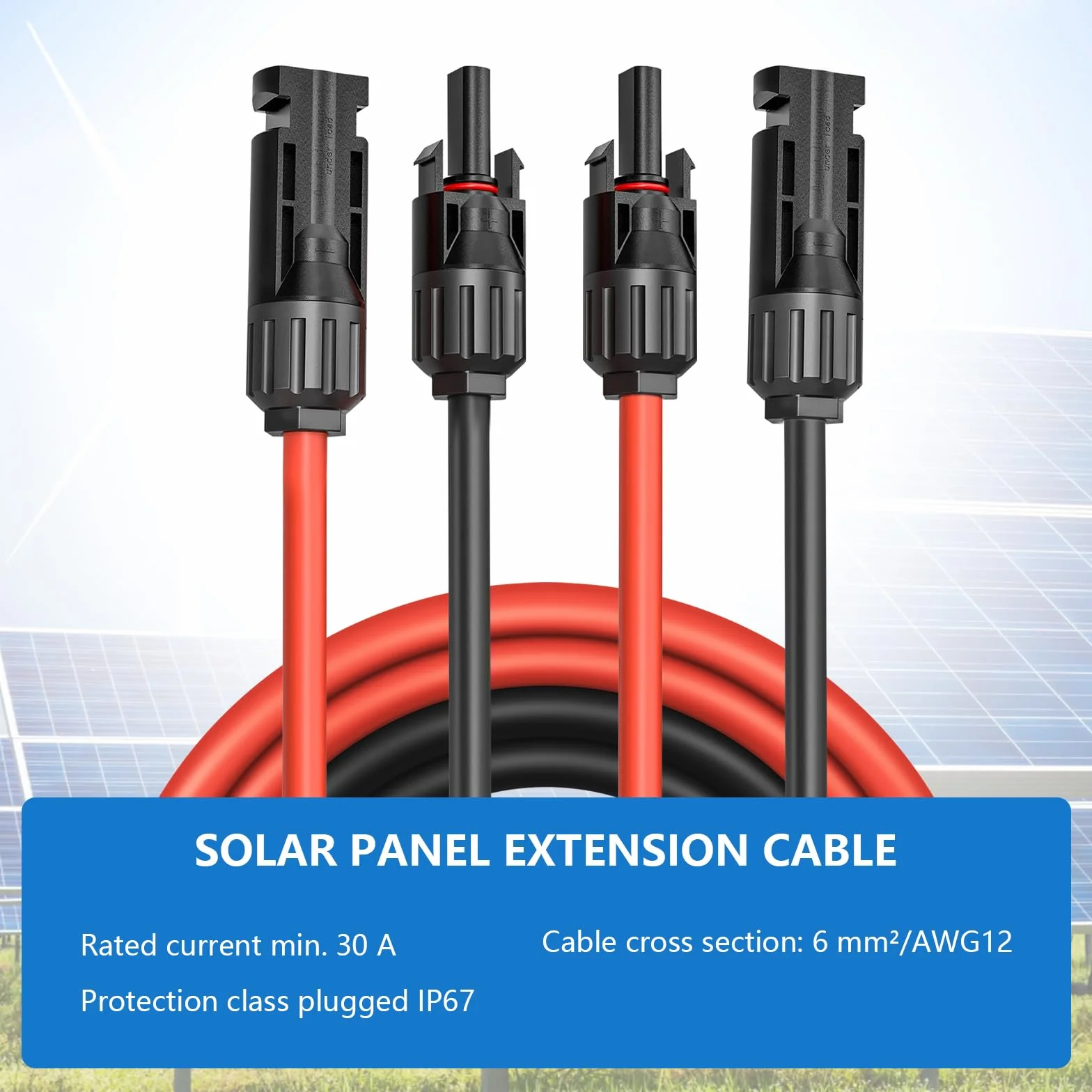 Cable de Extensión de Panel Solar de 6 mm², Alargador de Cable Solar de 1/2/3/5M, Cable de Cable Fotovoltaico con Conectores Hembra y Macho Kit de Adaptador para Panel Fotovoltaico (6mm²3m)