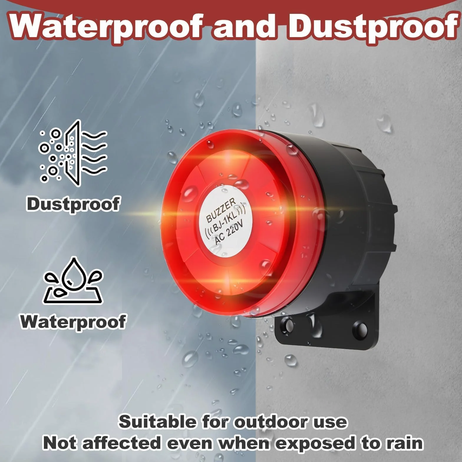Sirena Alarma Exterior 220V 120dB, Sirena de Bocina Sistema Antirrobo de Alarma Impermeable con Alerta de Sonido y Luminosa, Intermitente Doméstica con Decibelios Altos Rojo Estroboscópico