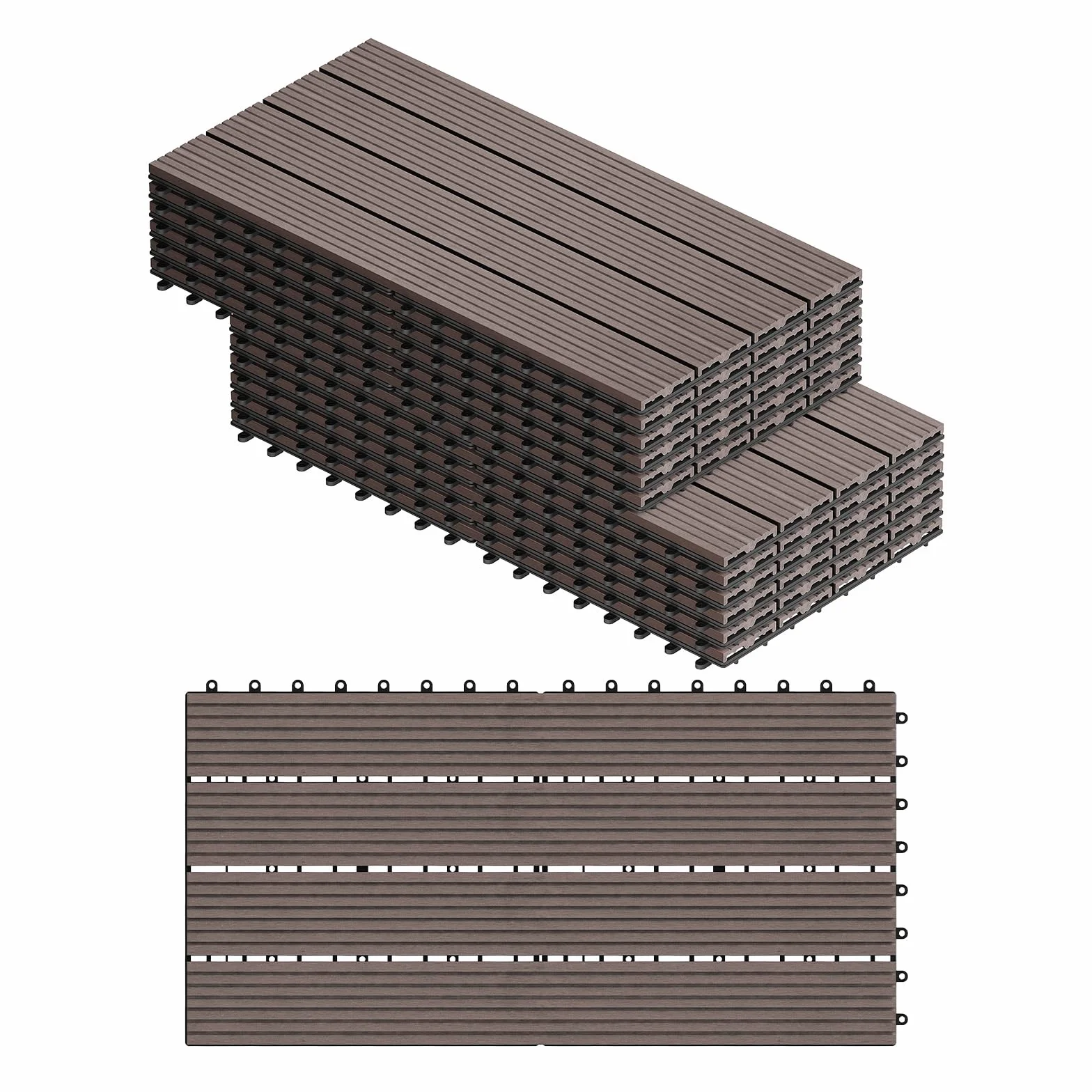 WOLTU 12x Suelo de WPC Baldosas de Madera Exterior para Porche Patios Jardin, 30 x 60 cm 2m² Suelo de Exterior Compuesta Azulejos Baldosas de WPC para Terraza Marrón