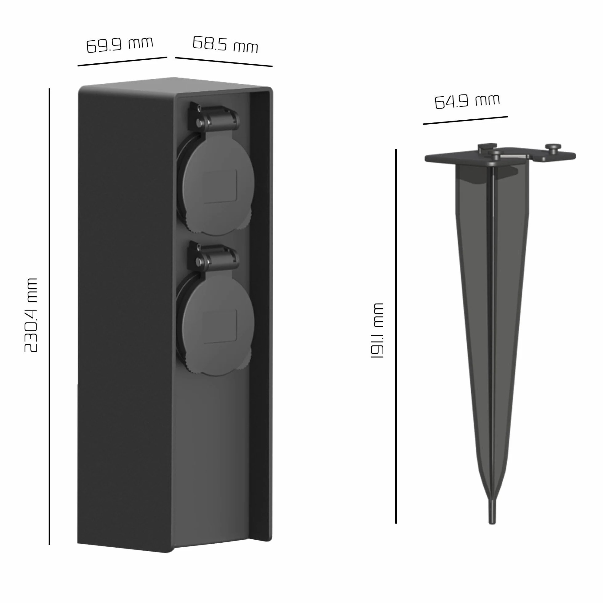 Ledvion - Toma de Corriente para Exterior con Poste, Incl. Temporizador, 2 Enchufes, Impermeable IP44, Garantía de 3 Años