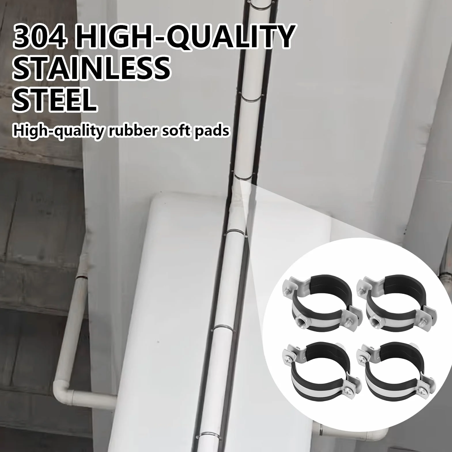 Clip de tubería, con inserciones de goma, con un diámetro ajustable de 40 - 43 mm / 1 1 / 4 ", muy adecuado para proyectos de instalación y decoración de tuberías, con 4 soportes metálicos disponibles