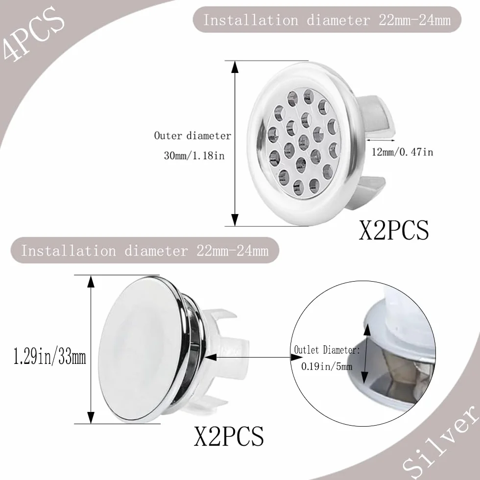 Anillo de Desbordamiento de Fregadero, 4 Pcs Tapa Rebosadero Lavabo, Redonda de Drenaje Insertar en Agujero, Embellecedor Rebosadero Lavabo, para Baño Cocina Repuesto de Lavabo