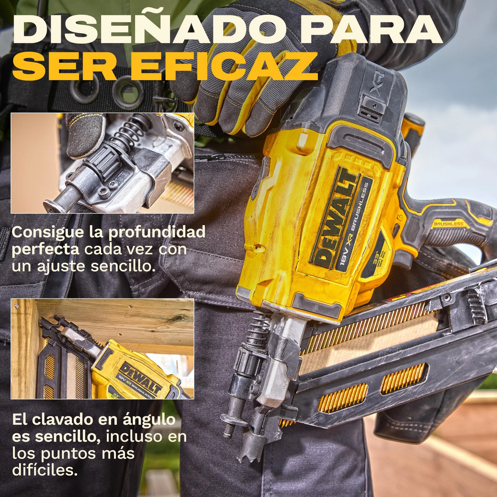 DEWALT 18V XR Clavadora de Estructuras Brushless de Nueva Generación, Solo herramienta, DCN950N-XJ