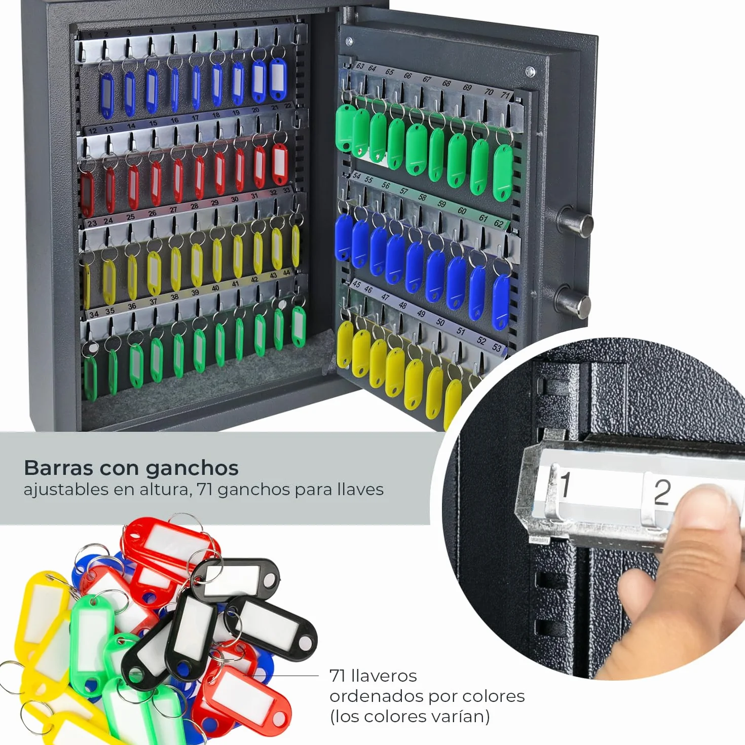 HMF Caja Fuerte para Llaves con Código Electrónico, Armario Guardallaves con Cerradura Digital | 71 Ganchos | 46 x 36 x 12 cm | Antracita
