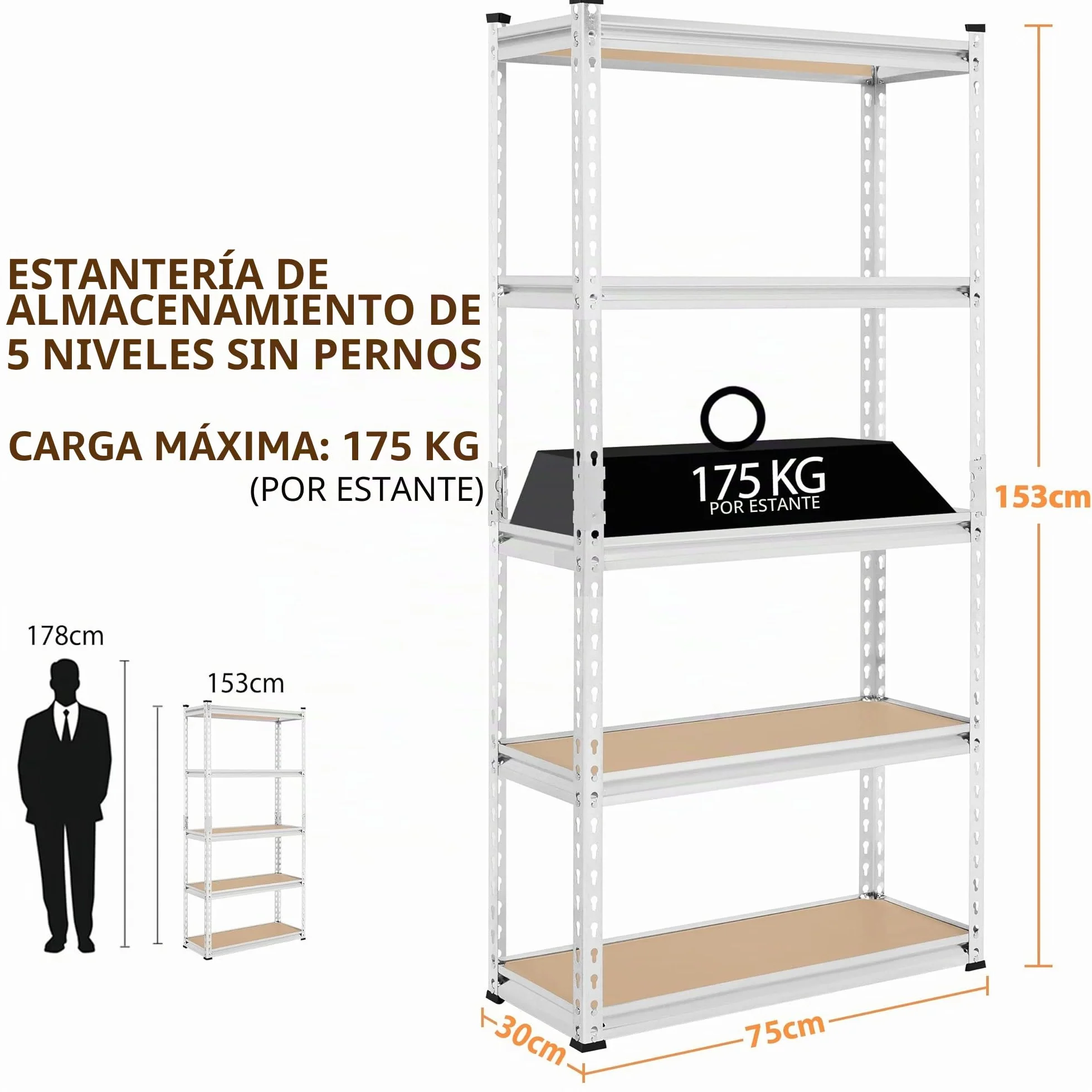 Yaheetech Estanteria Almacenaje de 5 Niveles Estantería Metalica Galvanizada para Hogar, Trastero, Garaje,5 Baldas Ajustables 75 x 30 x 153 cm
