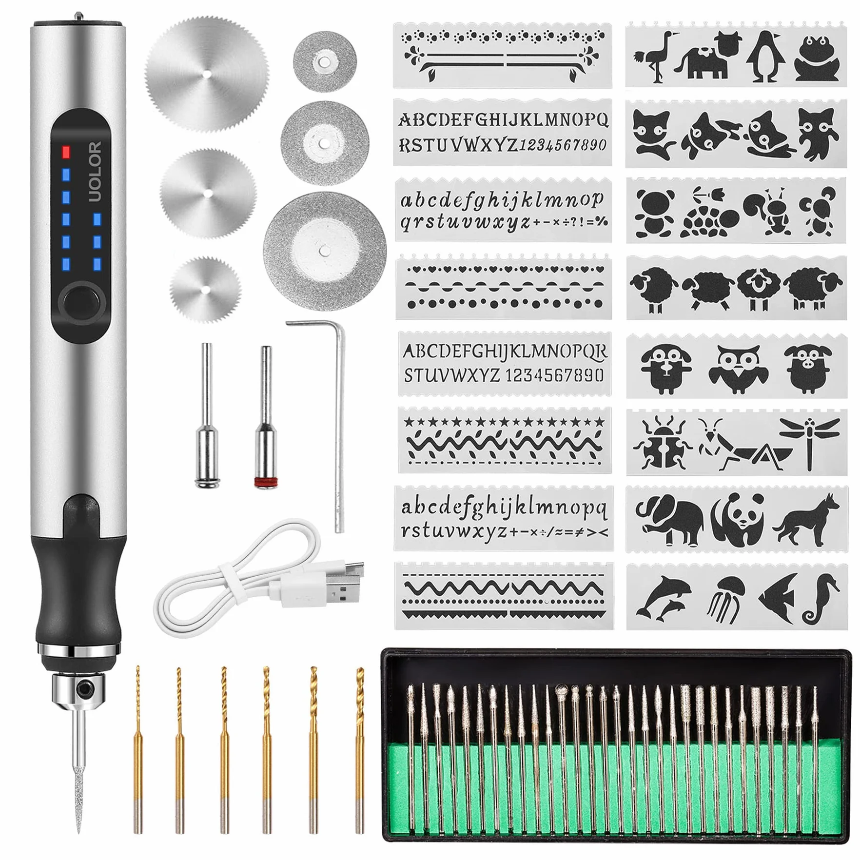 Uolor Kit de herramientas de grabado inalámbrico USB recargables, mini grabador eléctrico, herramienta de grabado portátil, herramienta multifunción para joyas, cristal, madera, plástico, metal