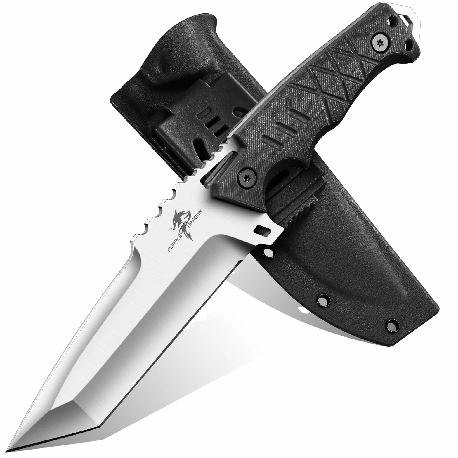 Cuchillo de Supervivencia Zircon Dragon para Exteriores - Con funda Kydex, hoja fija de acero D2, estilo Jungla de espiga completa y mango de G10. Ideal para camping y como regalo para hombres.
