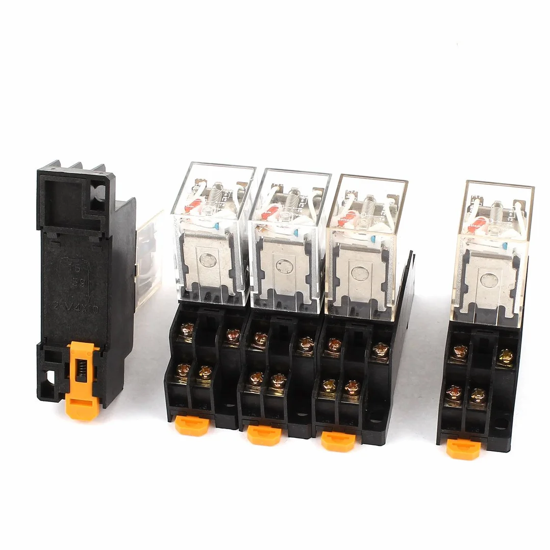 sourcing map 5 Piezas AC 220 V - 240 V DPTD LED Rojo relé electromagnético con Toma Base