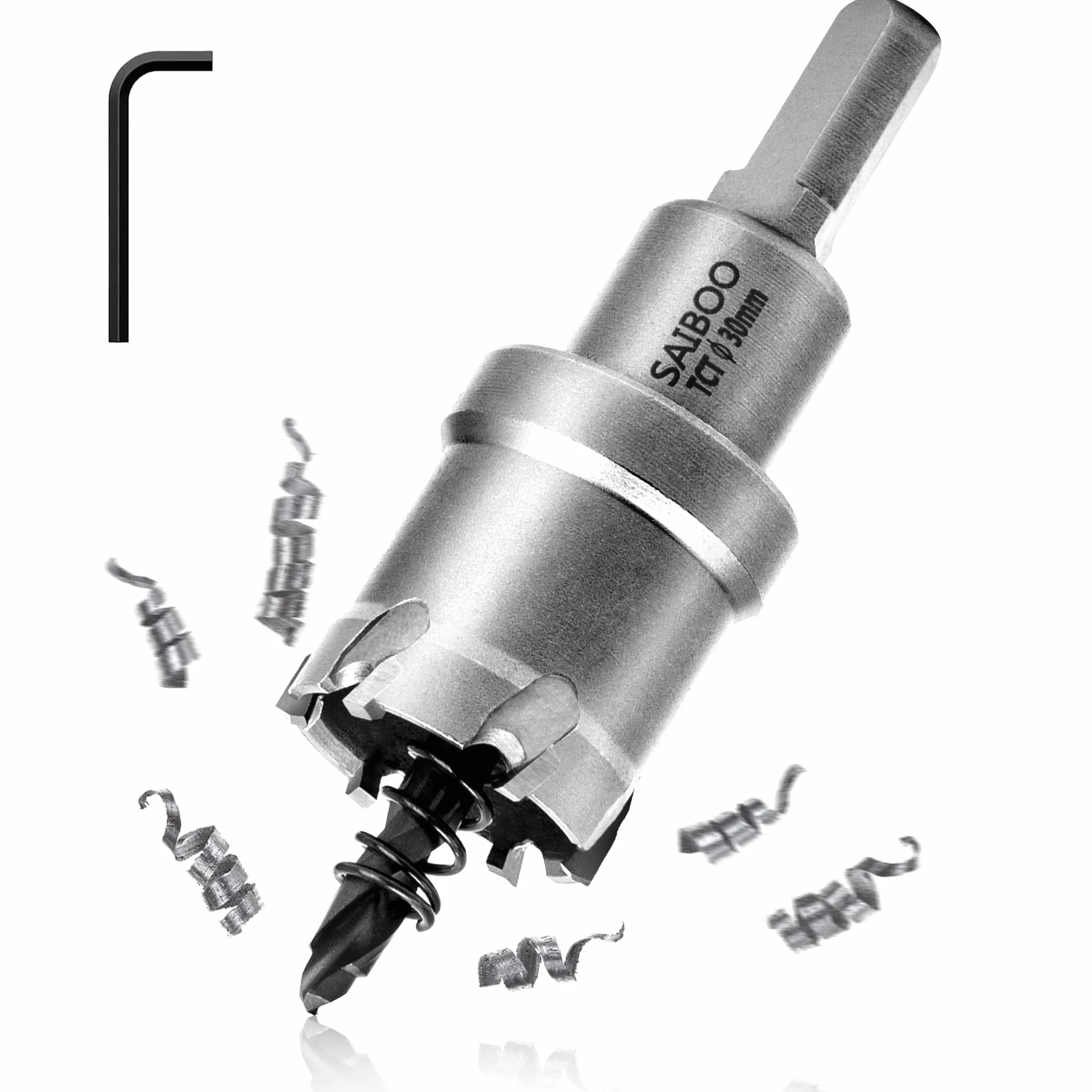 30mm Broca Cortadora de Agujeros de Metal, Cortador Orificio con Punta de T.C.T Carburo de Tungsteno con Taladro Piloto para Acero Inoxidable, Acero Dulce, Aleación de Aluminio, Cobre, Hierro