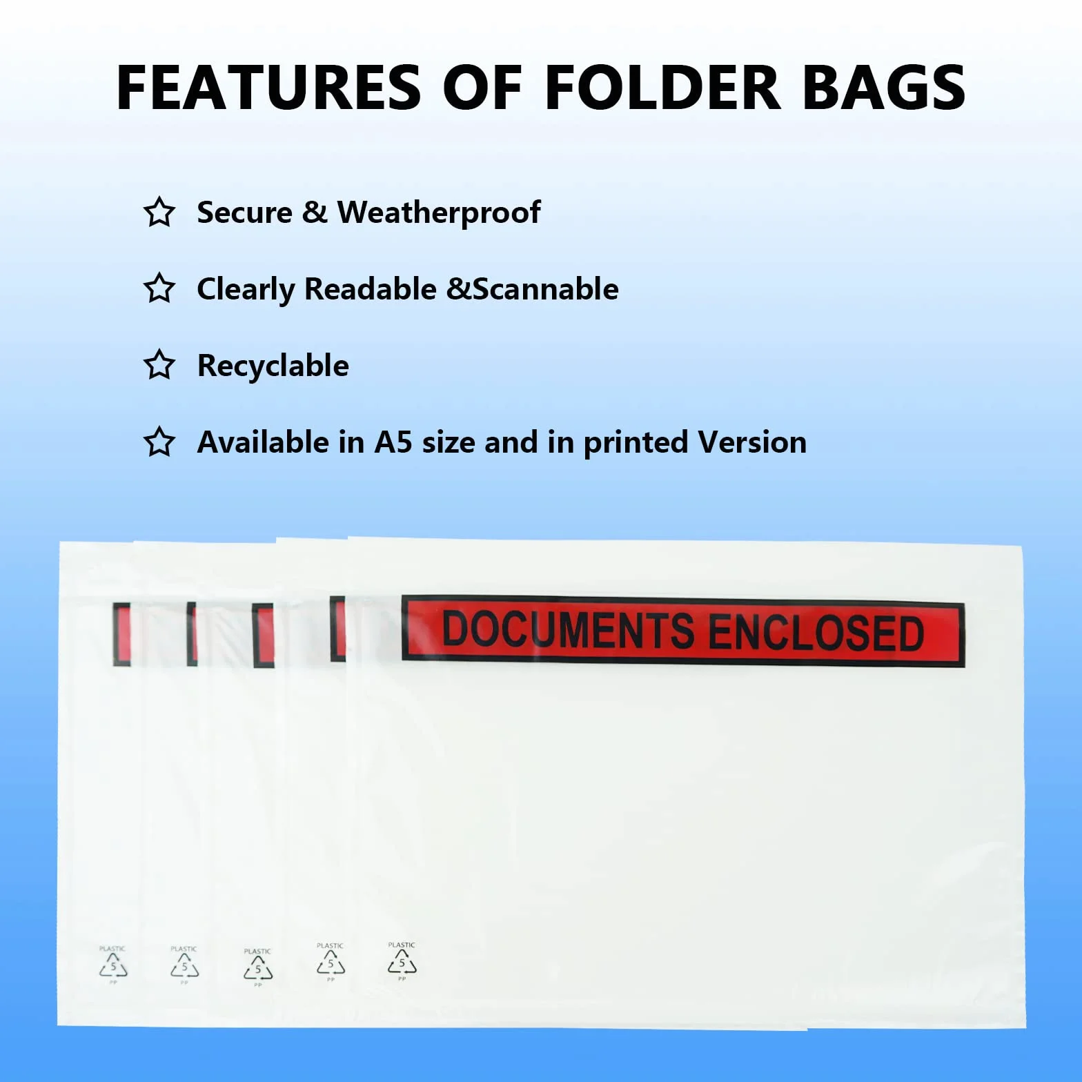 A5 Carteras cerradas para documentos, 225 x 165 mm sobres para facturas, listas de embalaje o notas, embalaje autosellado, bolsas de envío (100 unidades)