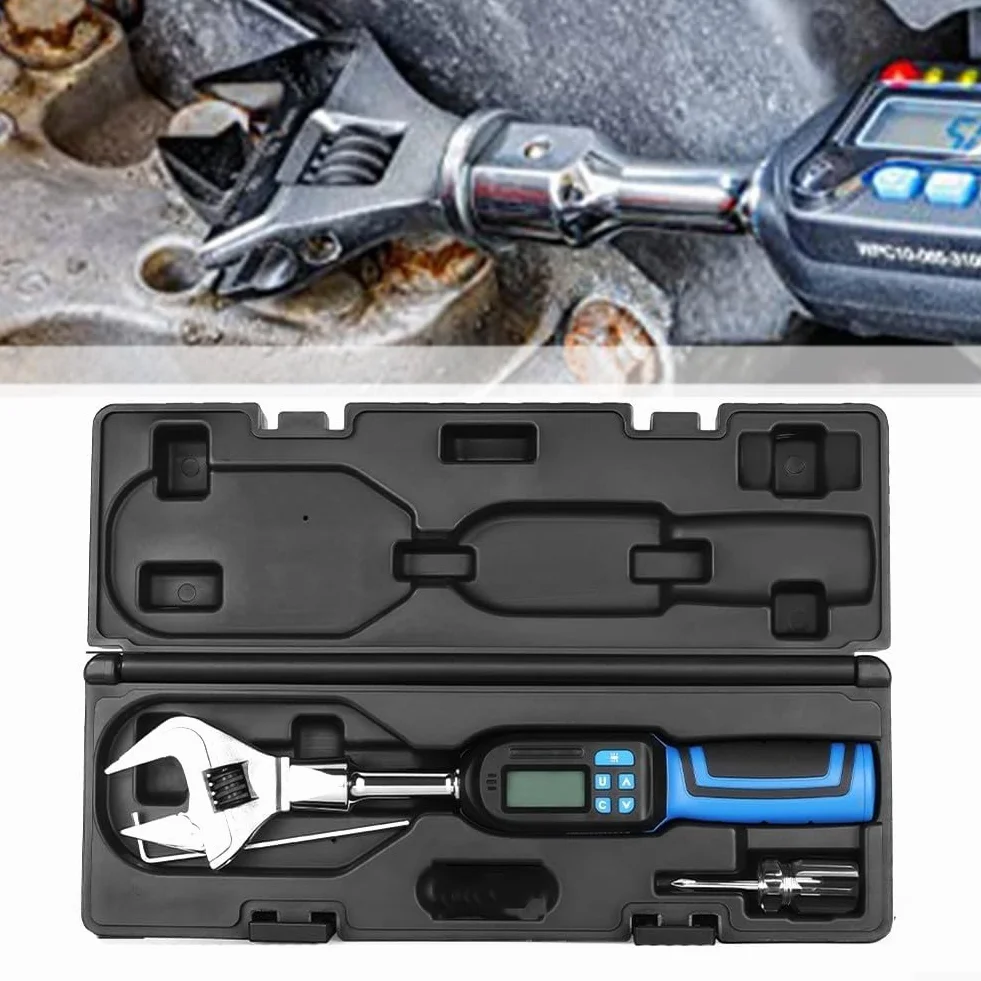 Llave dinamométrica digital con rango ajustable de 6,8 a 135 Nm, LED y sonido, registro de datos, precisión de ± 2%, acero al cromo vanadio para automoción