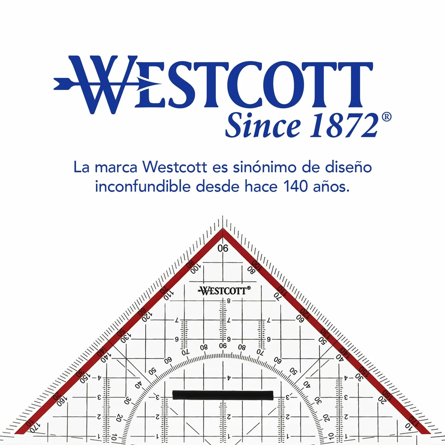 Westcott Transportador 22 cm con mango desmontable transparente escala roja técnica para escuela
