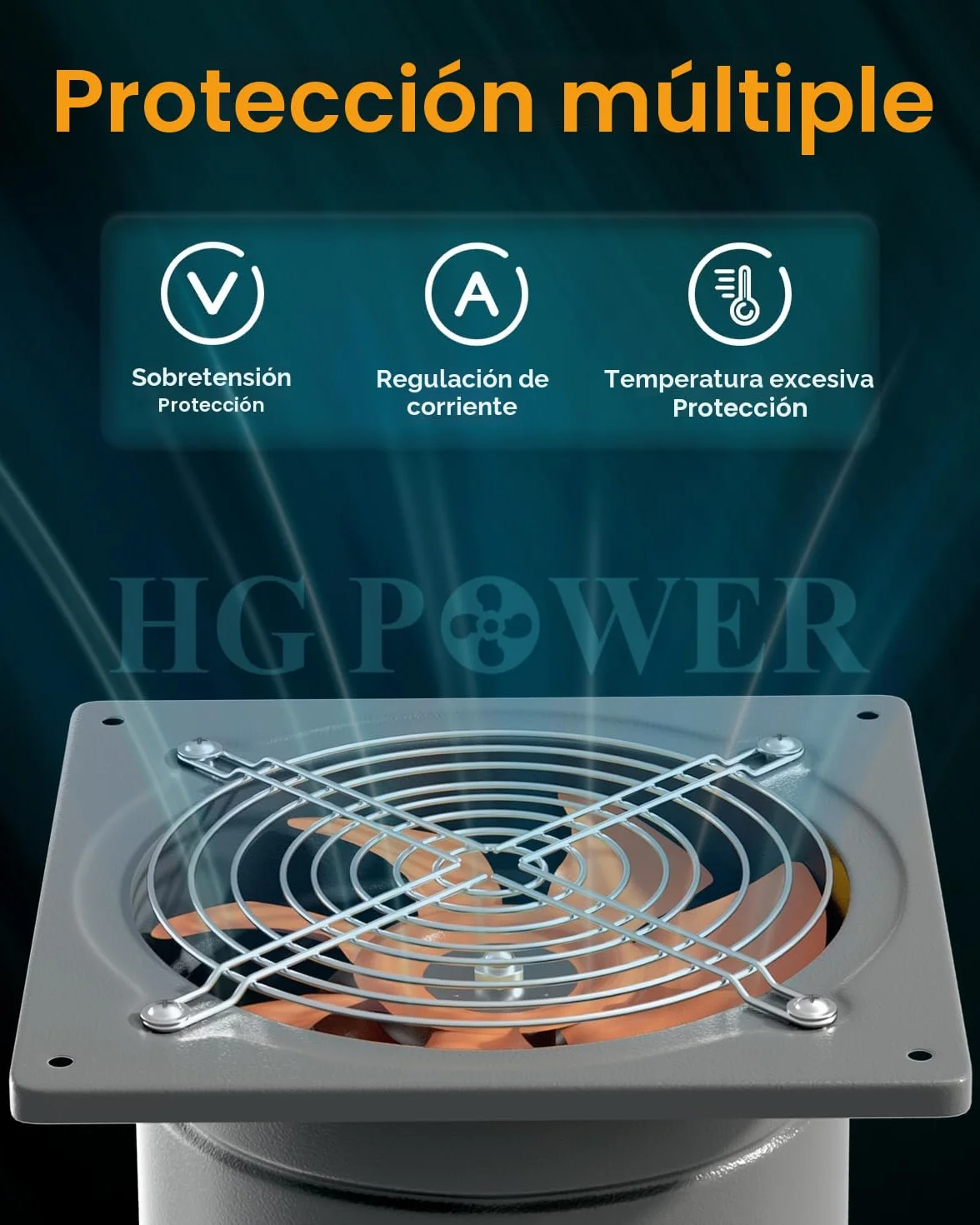 HG Power Ventilador extractor 250 mm 1680 m³/h silencioso válvula retorno enchufe europeo