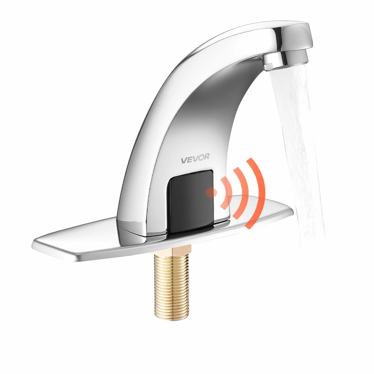 VEVOR Grifo de Lavabo sin Contacto, Grifo Automático para Baño de Solo Agua Fría, Aleación de Zinc, Diseño Delfín, con Tapa G233, Resistente a la Oxidación, 160 x 45 x 125 mm, Cromado Plateado
