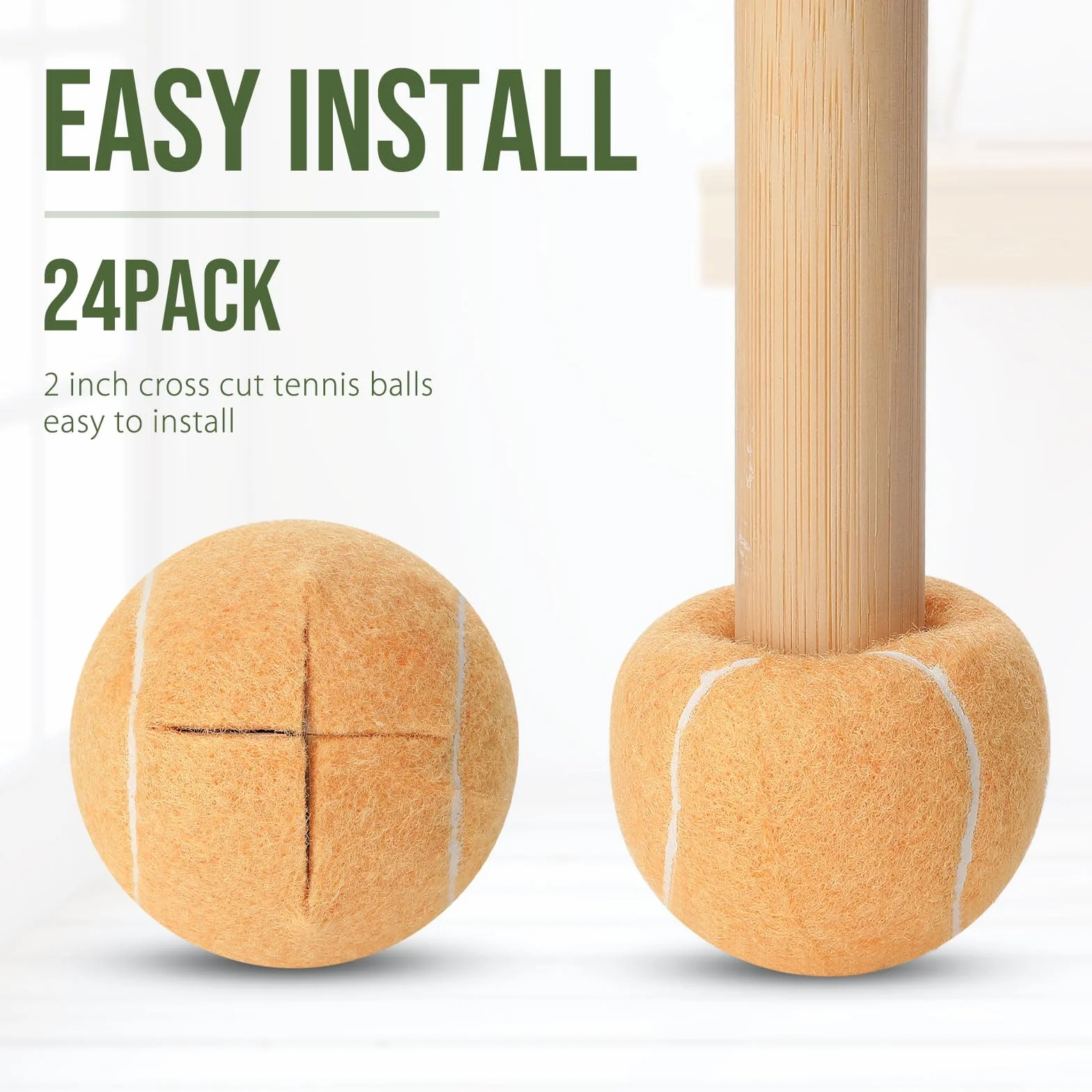24 pelotas de tenis precortadas para patas de muebles y sillas de protección de suelo, escritorios, pelotas de tenis para sillas, fundas de pie de larga duración (beige)