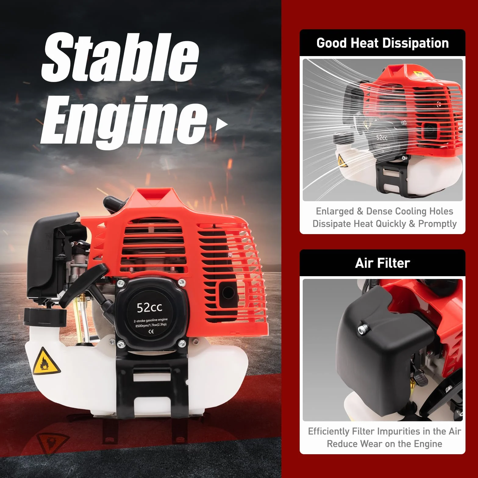 Barredora de gasolina de 2 tiempos de 52 cc, 2.3 HP, limpiador de escoba de mano, barredora de gas para sitios de construcción de césped artificial, limpieza de calles y barrido de nieve