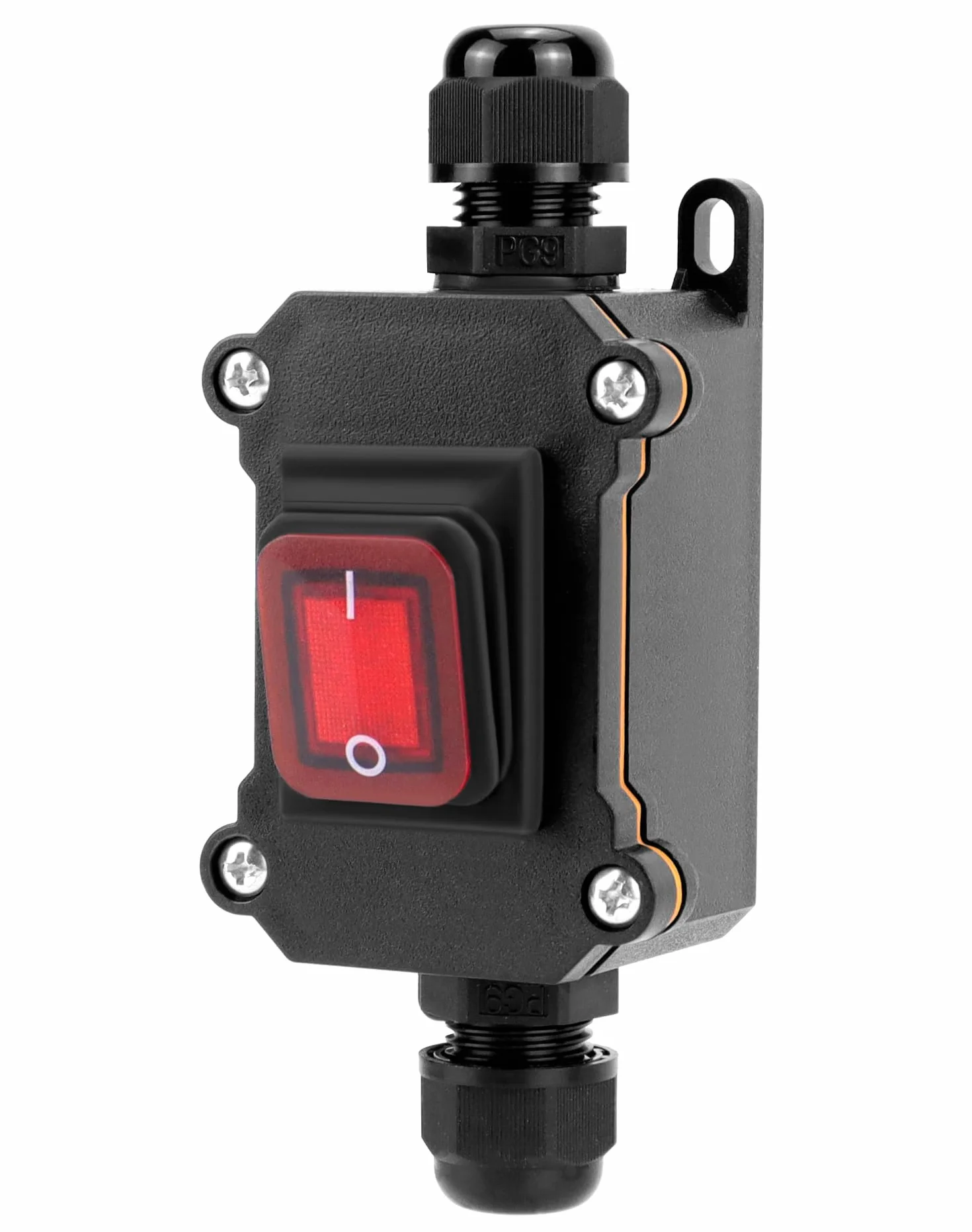 QWORK® Interruptor de cable en línea impermeable IP65 con luz indicadora roja, 220V 30A, DPST de 4 pines, control de encendido/apagado de doble posición