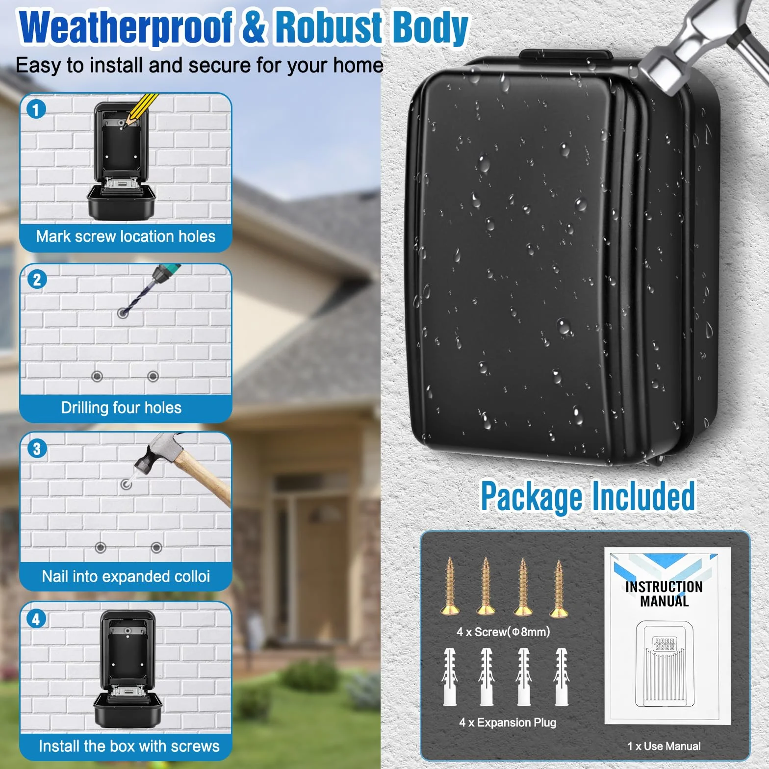 Caja Llaves con Codigo, Grande Caja Fuerte para Llave 4 Dígitos Caja Seguridad Llaves Exterior Impermeable Caja Llaves Pared Antióxido Guarda Llaves Combinacion para Hogar Garaje Oficina