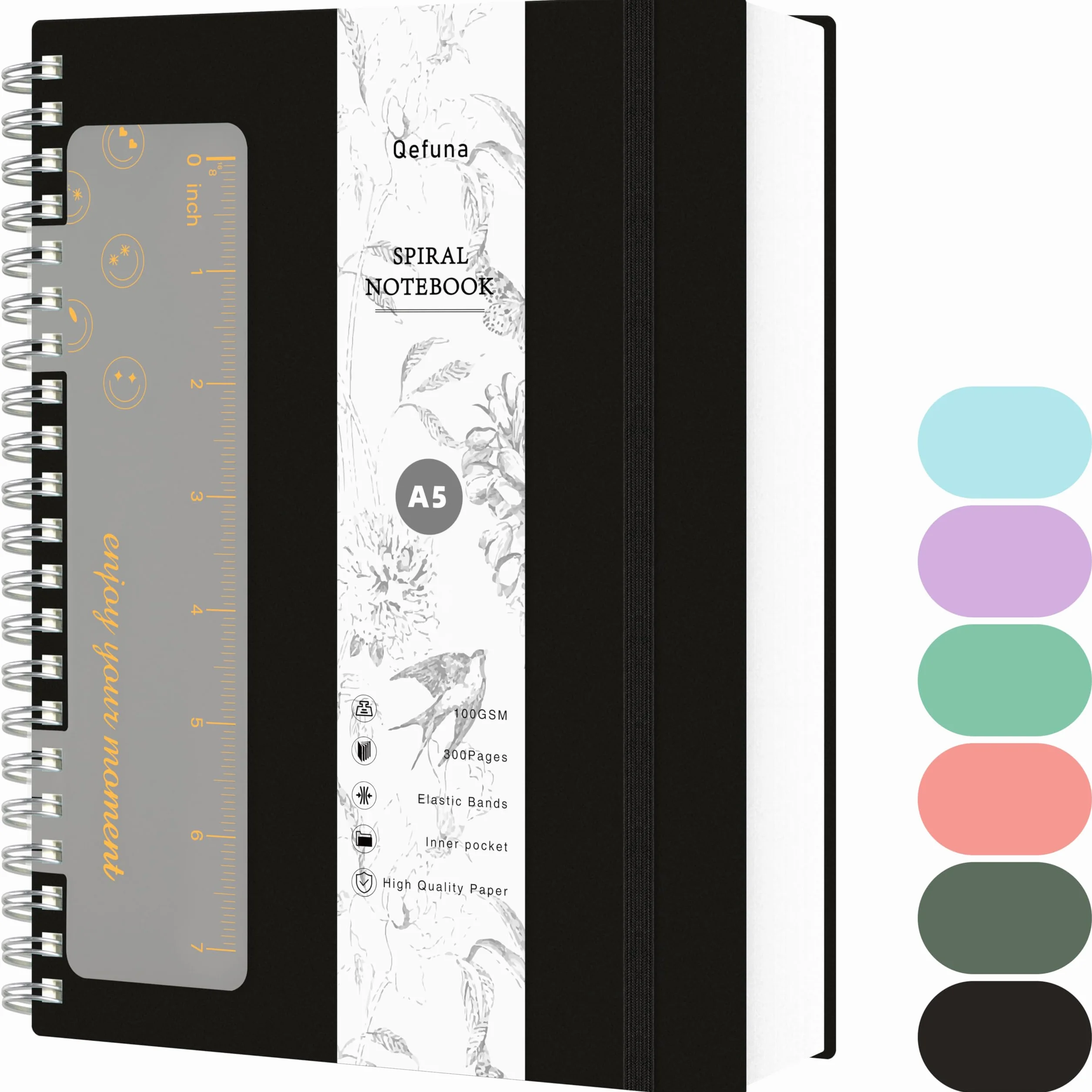 Cuaderno de Puntos A5, Bullet Dot Journal, 300 Páginas, Papel Antitinta 100 g/m², Tapa Dura PVC, Negro