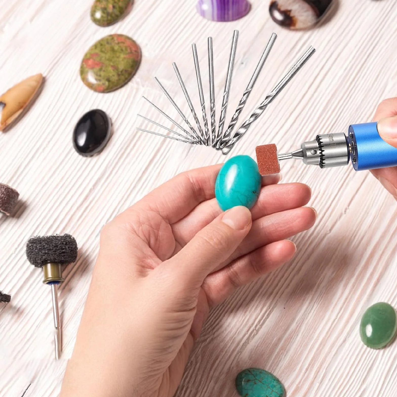Kit de taladro manual eléctrico, mini taladro eléctrico de mano de 0,8 a 3 mm, kit de pulido de resina con 10 brocas HSS, rueda de molienda para manualidades, tallado de madera, fabricación de joyas