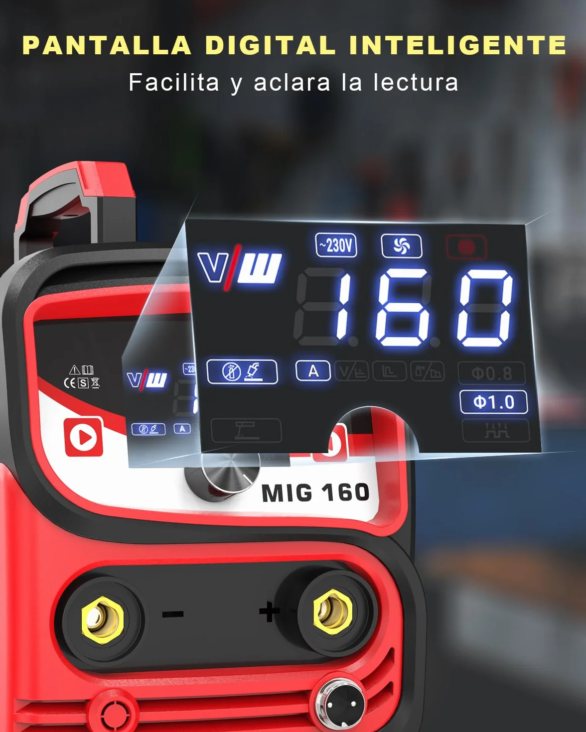VECTOR WELDING Soldador Hilo Continuo Sin Gas 160 A, Soldadora Mig Mag Portátil con Pantalla LED, Soldador de Hilo sin Gas MIG/MMA para Principiantes, IGBT MIG 160A Set