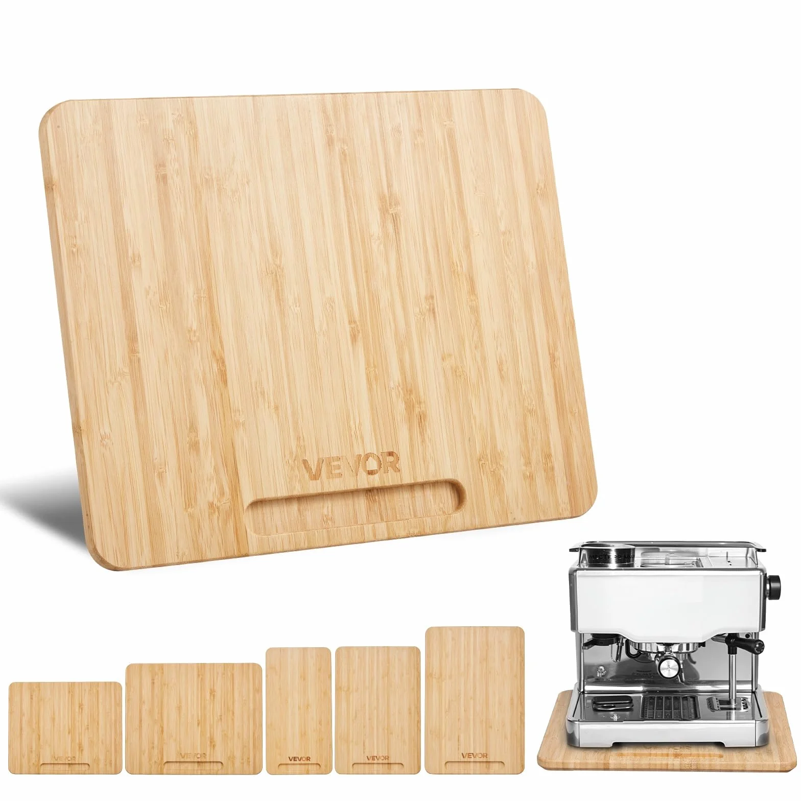 VEVOR Deslizador para Electrodomésticos 267 x 330 x 21 mm Bandeja Deslizante de Madera Grosor de 1,8 cm con Ruedas de Goma y Asa Hueca Ideal para Cafeteras y Encimeras de Cocina, Color Madera