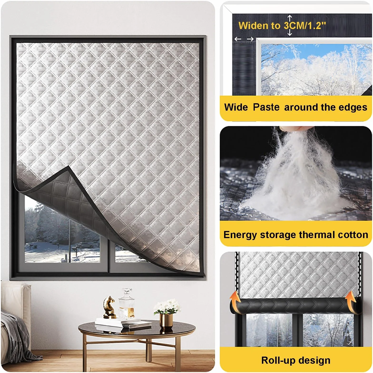 Kit Aislante Termico Ventanas, Aislamiento Térmico para Ventanas, Acondicionamiento de Ventanas para el Invierno, Cortinas Termicas Reutilizable para Ventanas de Viento y Ruido(W 120cm x H 120cm/47" x