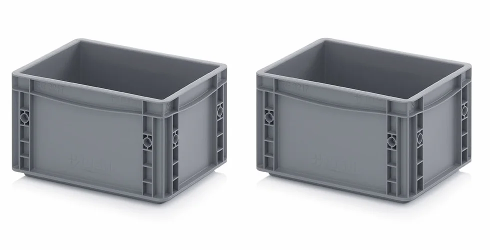 Auer Packaging 2 recipientes europeos de 30 x 20 x 17 cm, color gris, incluye metro plegable gratis, juego de 2 unidades