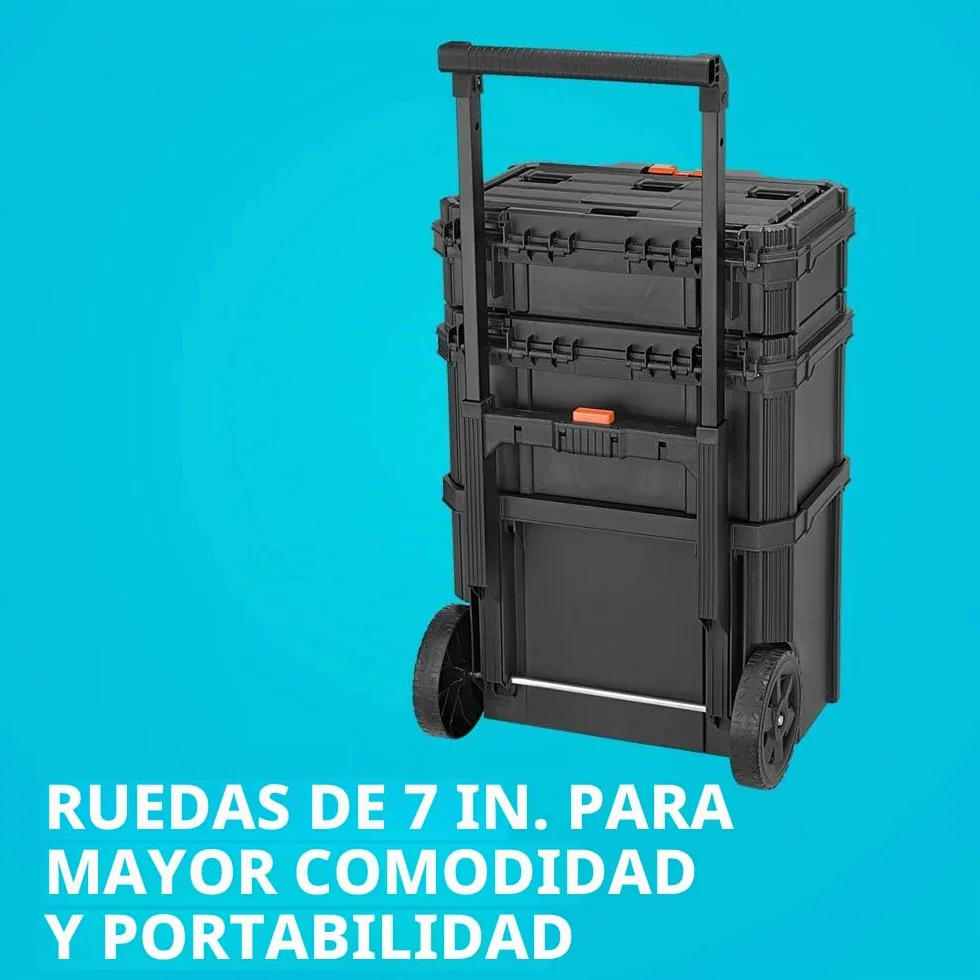 beyond Sistema de almacenamiento apilable BLACK+DECKER BLACK+DECKER BDST60500APB - Juego de 3 piezas (caja de herramientas pequeña, profunda y bolsa rodante)